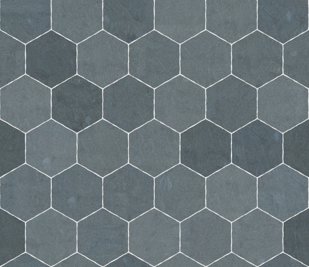 A seamless stone texture with slate blocks arranged in a Hexagonal pattern