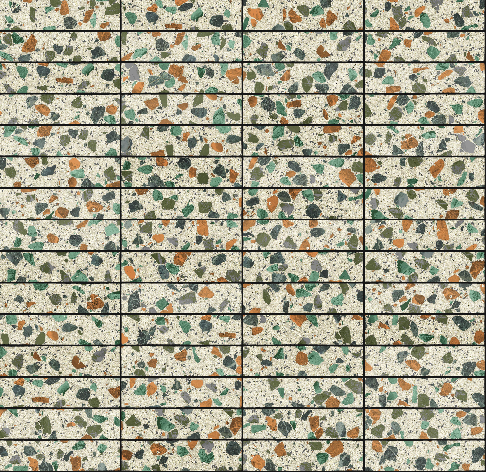 A seamless terrazzo texture with jaro terrazzo units arranged in a Stack pattern