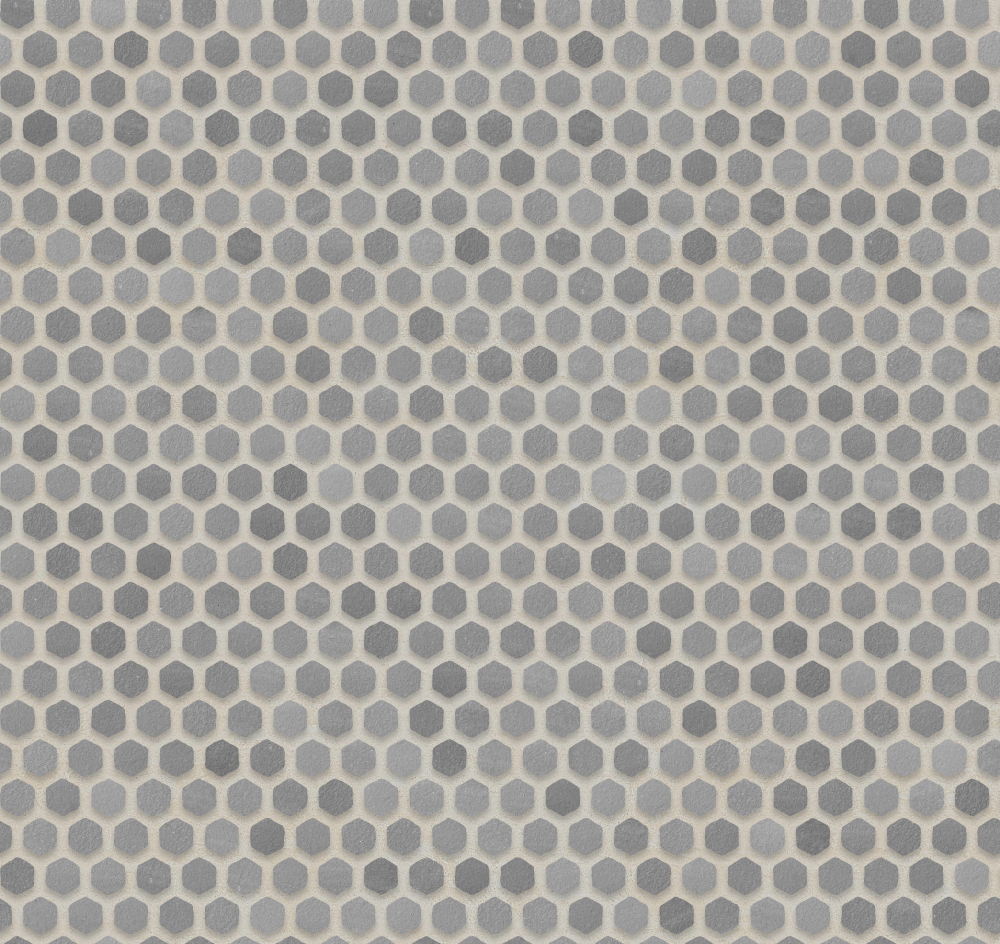 A seamless ceramic texture with matte tiles arranged in a Hexagonal pattern