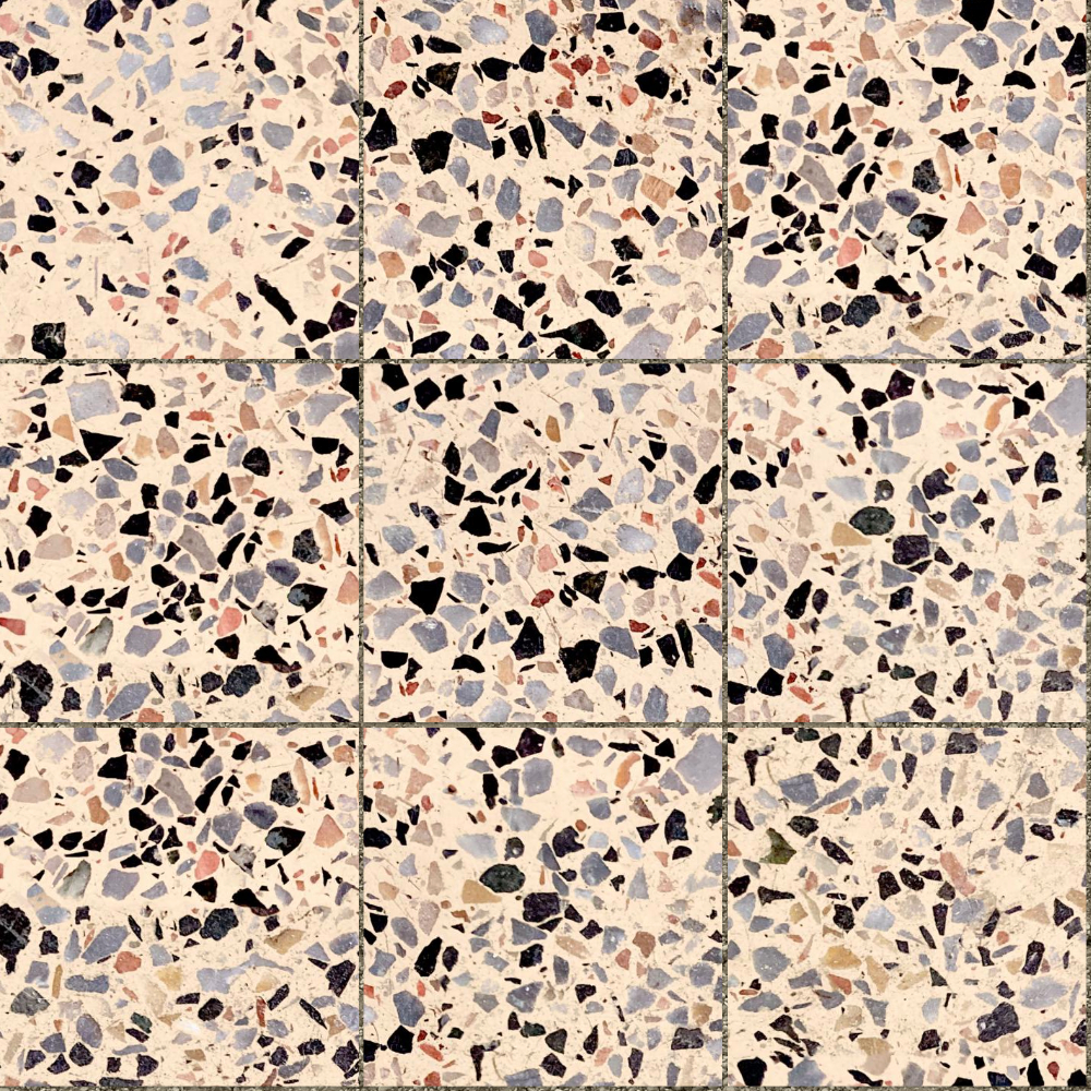 A seamless terrazzo texture with brisbane terrazzo units arranged in a Stack pattern