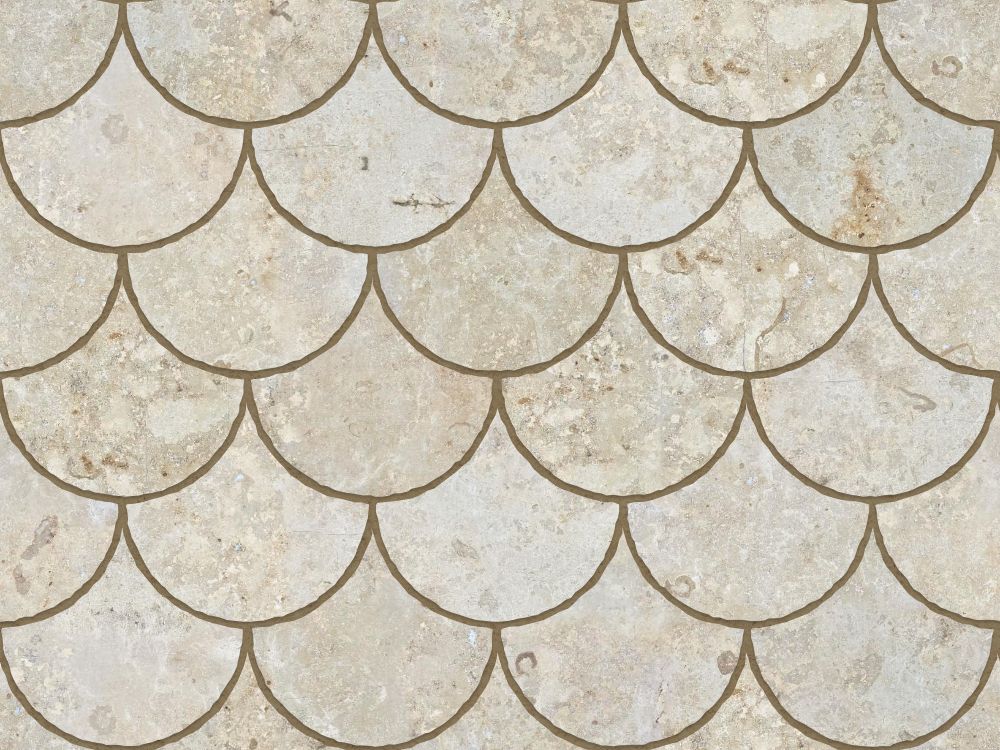 A seamless stone texture with limestone blocks arranged in a Fishscale pattern