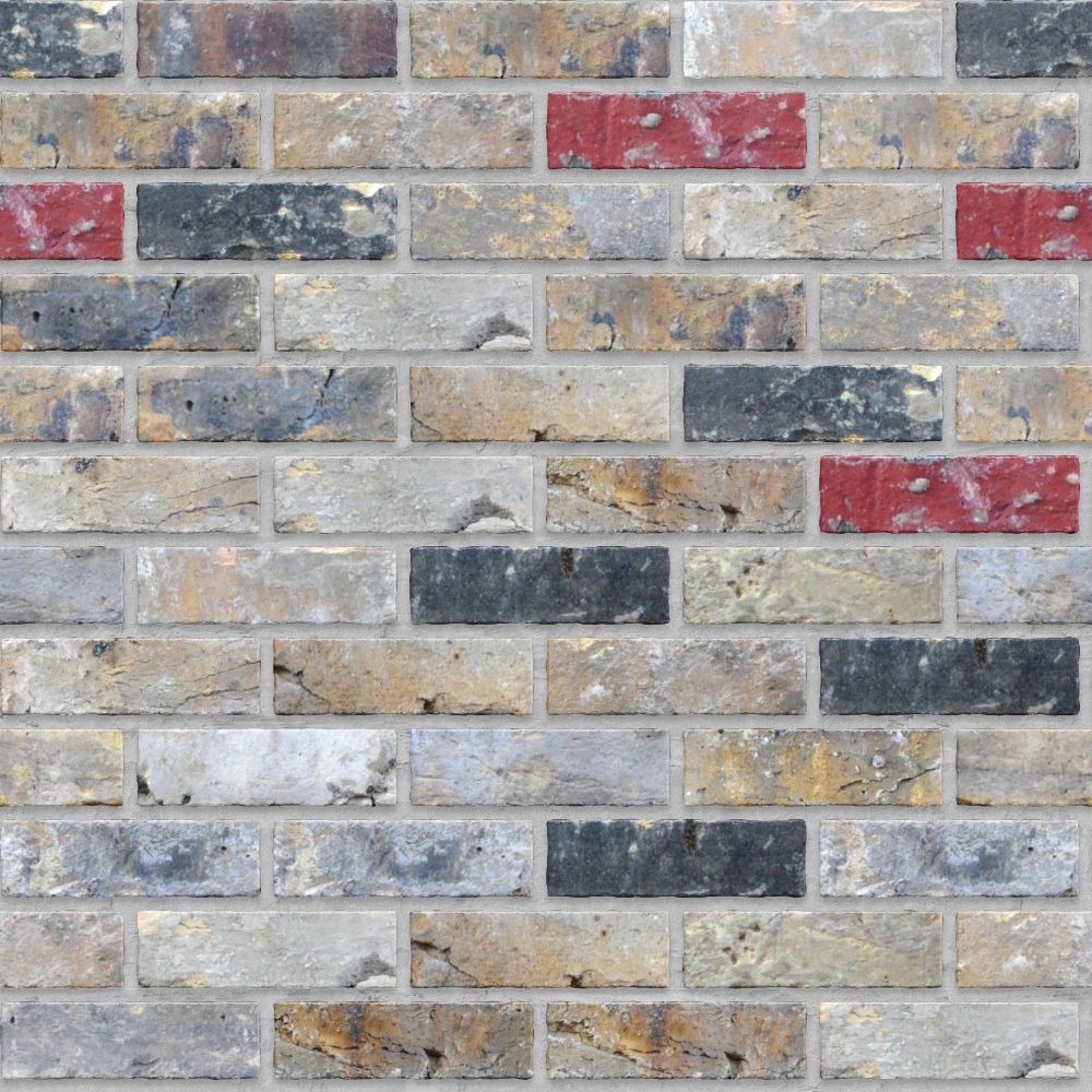 A seamless brick texture with reclaimed brick units arranged in a Stretcher pattern