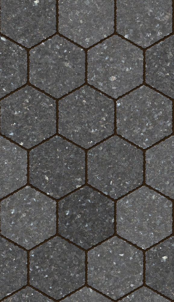 A seamless stone texture with larvikite blocks arranged in a Hexagonal pattern