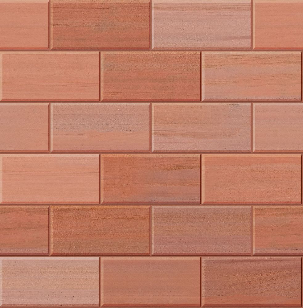 A seamless stone texture with red sandstone blocks arranged in a Stretcher pattern