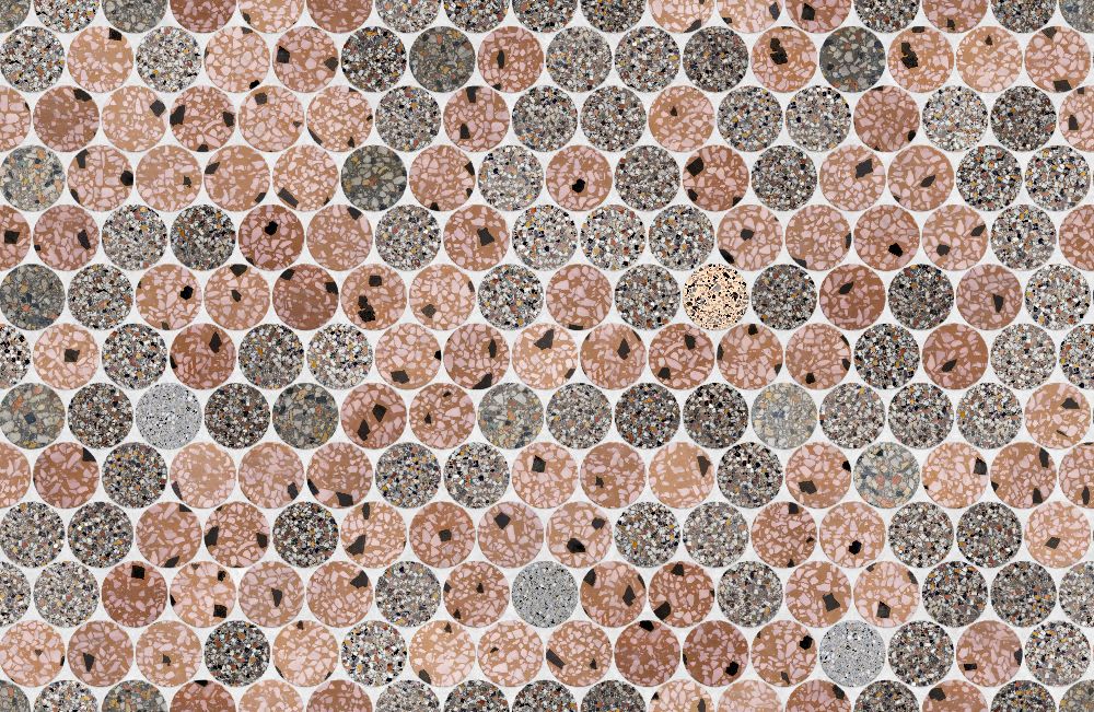 A seamless terrazzo texture with terrazzo artico units arranged in a Circular pattern