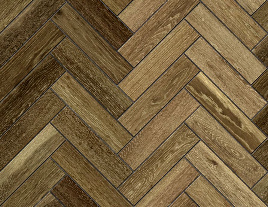 A seamless wood texture with stained timber boards arranged in a Herringbone pattern