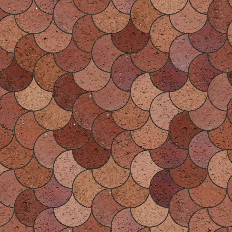 A seamless brick texture with dragfaced brick units arranged in a Alternating Fishscale pattern