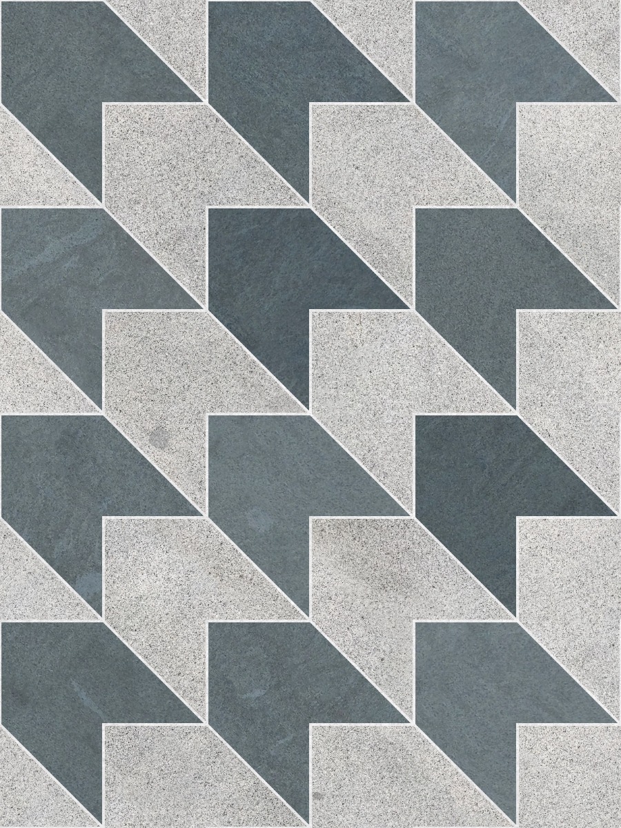 A seamless stone texture with granite blocks arranged in a Angled Chevron pattern