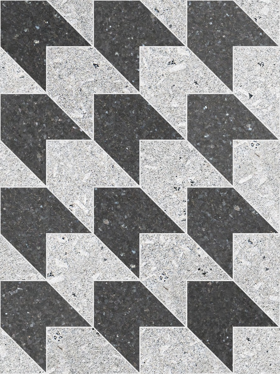 A seamless stone texture with porphyritic granite blocks arranged in a Angled Chevron pattern