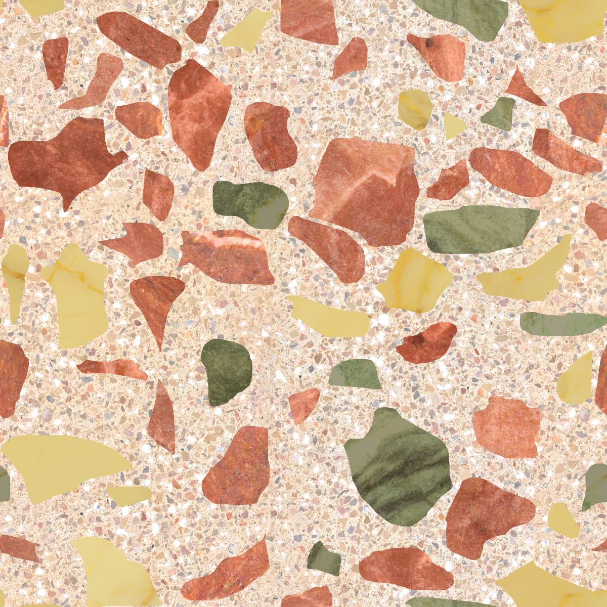 A seamless stone texture with rosso verona marble blocks arranged in a Varied Terrazzo pattern