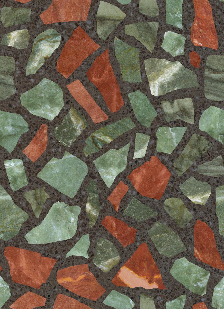 A seamless stone texture with verde alpi marble blocks arranged in a Corfiot pattern