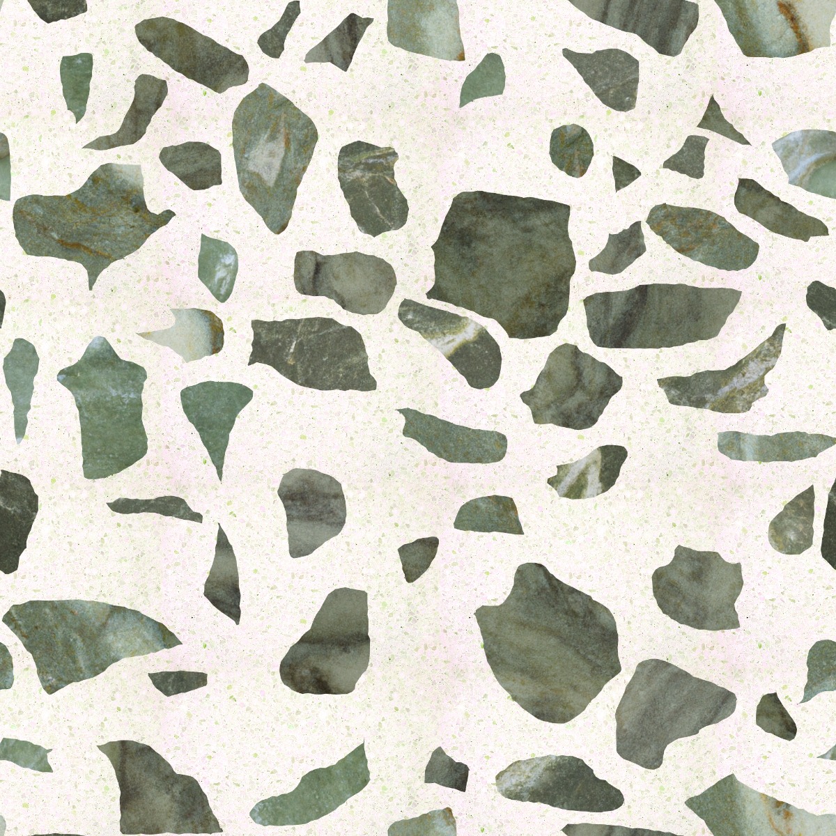 A seamless stone texture with verde alpi marble blocks arranged in a Varied Terrazzo pattern
