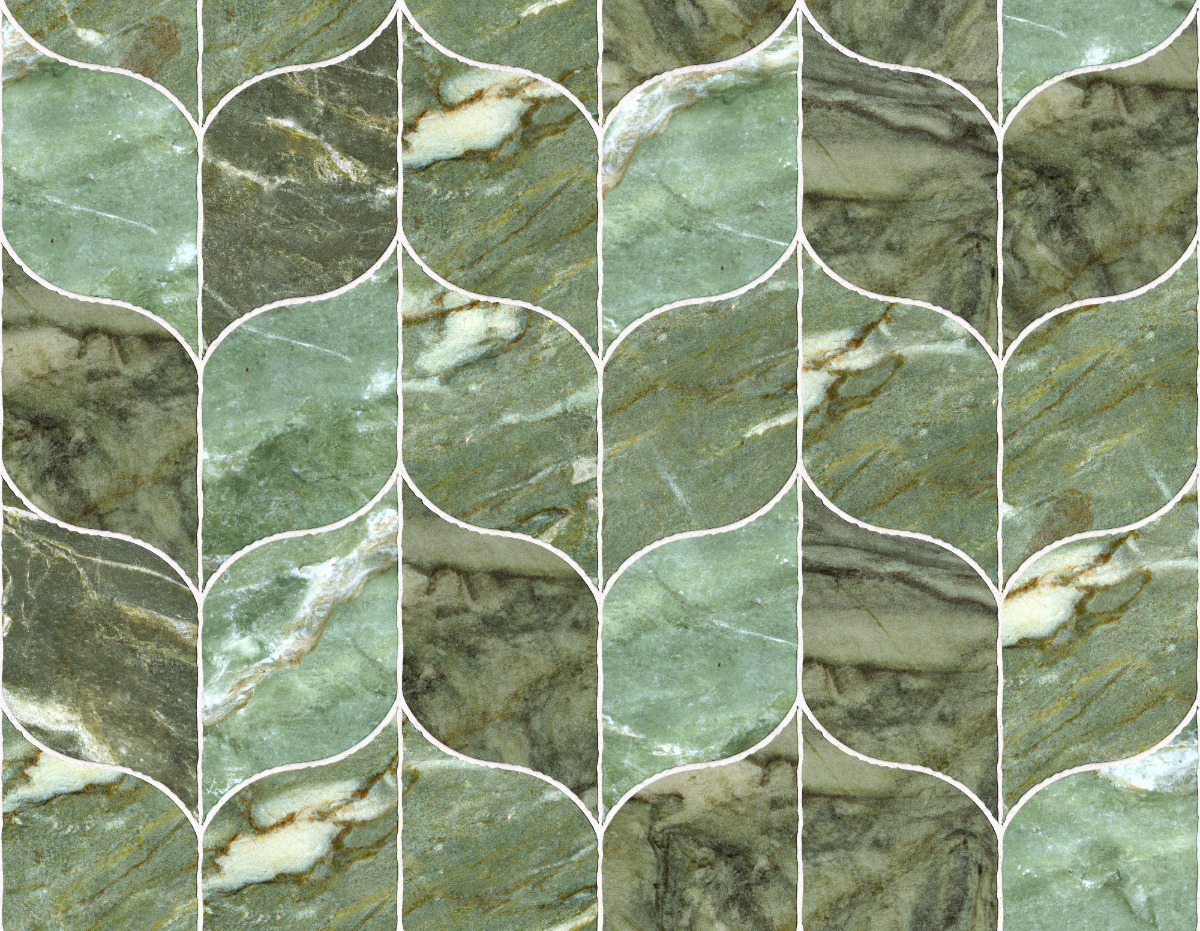 A seamless stone texture with verde alpi marble blocks arranged in a Leaf pattern