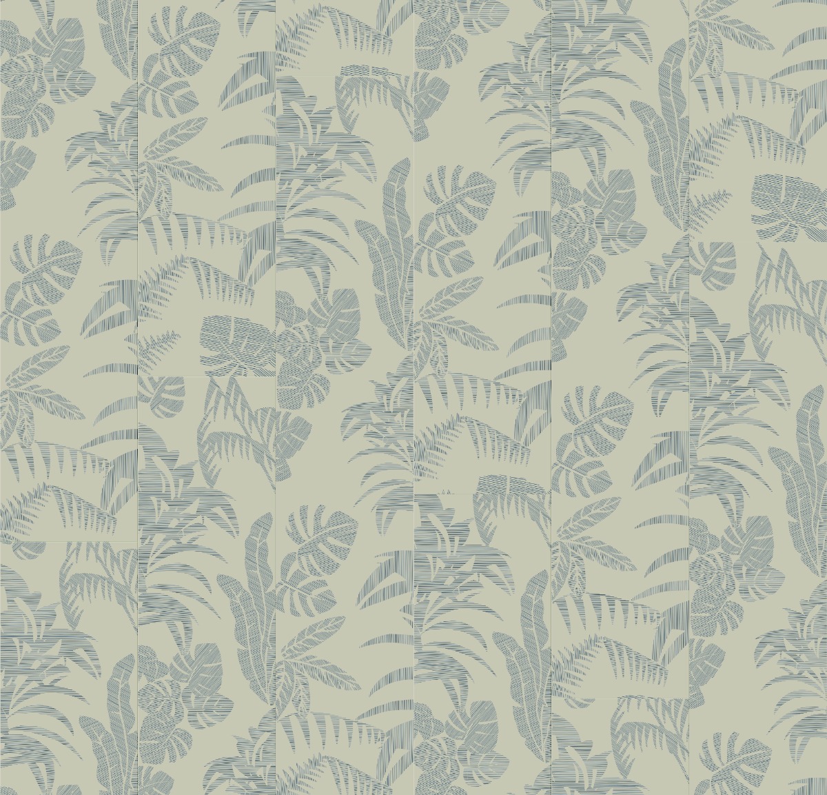 A seamless wallpaper texture with flourish wallpaper in moss units arranged in a  pattern