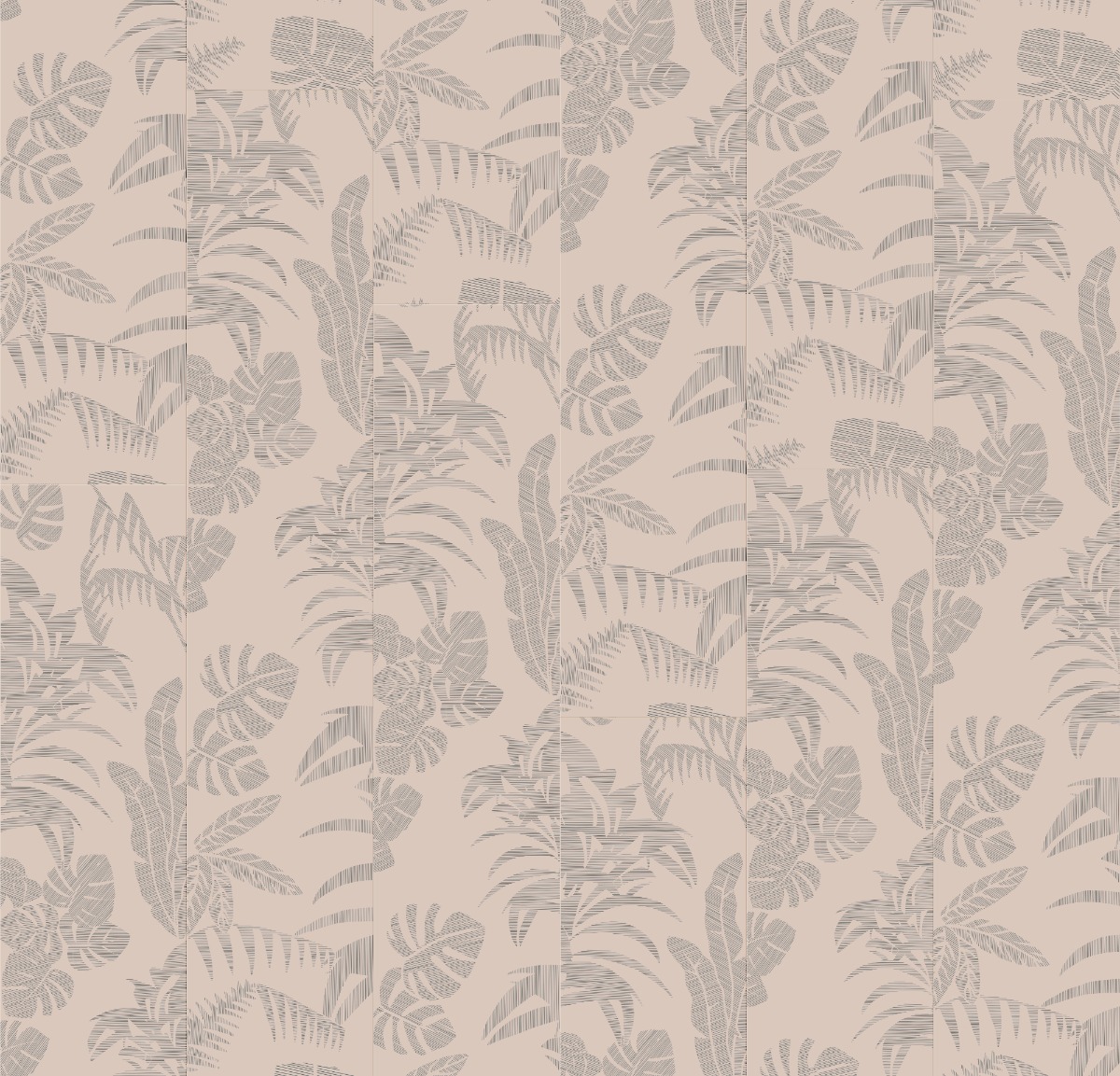A seamless wallpaper texture with flourish wallpaper in pink cove units arranged in a  pattern