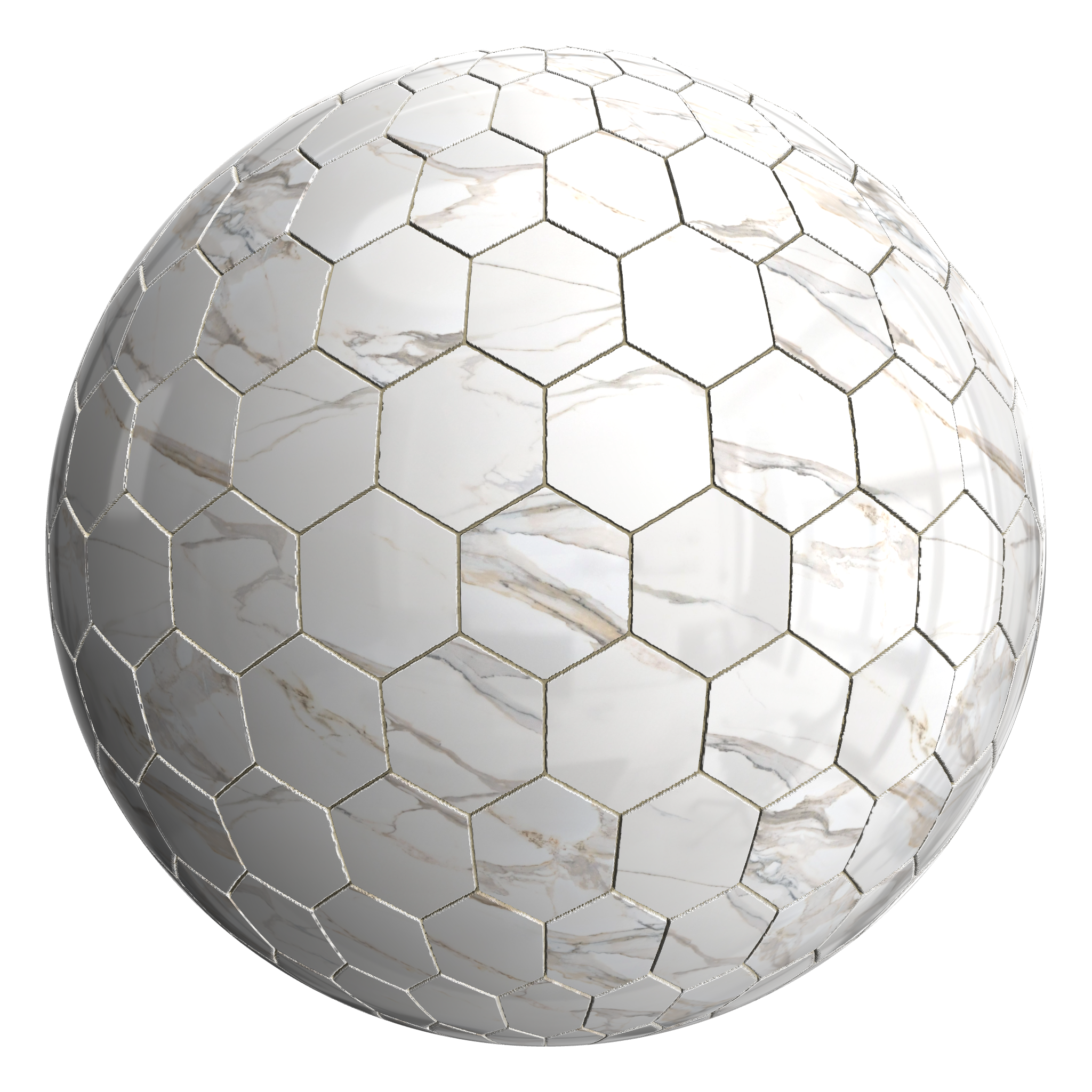 3D sphere preview of Calacatta Gold, Hexagonal seamless texture