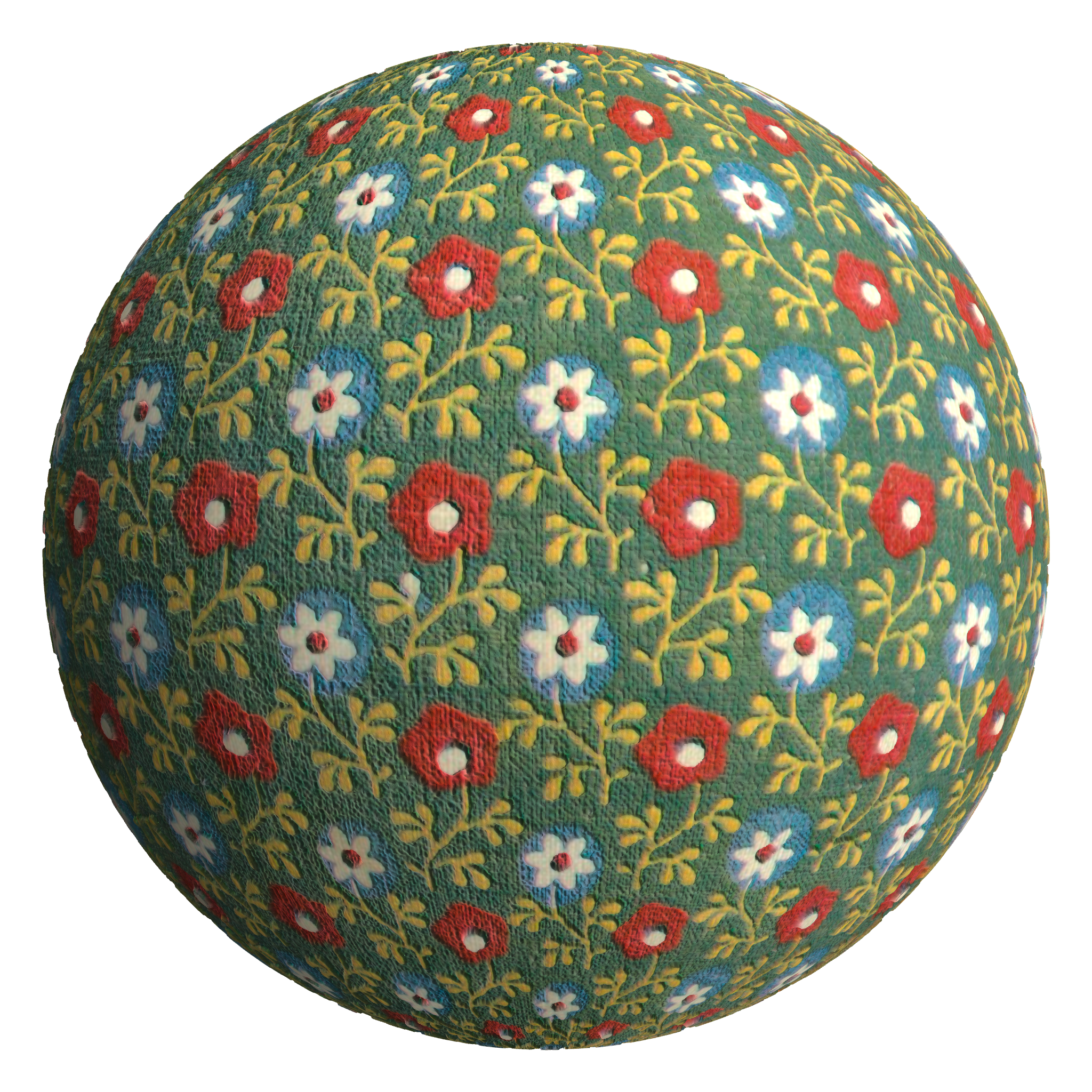 3D sphere preview of Daisy and Poppy Cotton Fabric seamless texture