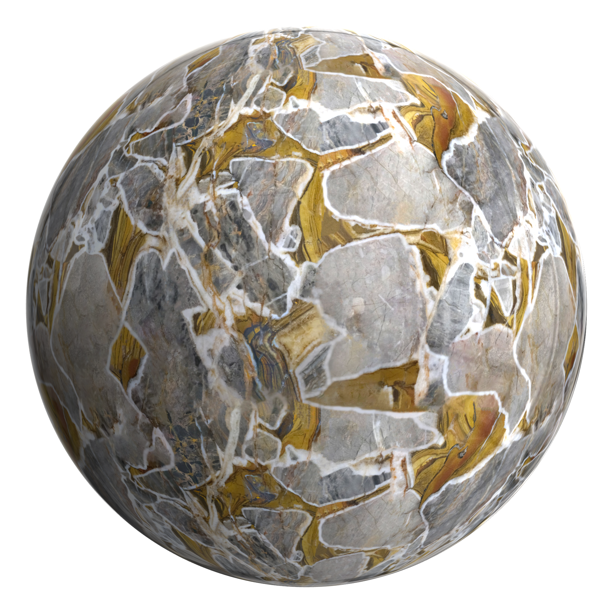 3D sphere preview of Golden Grey Marble seamless texture