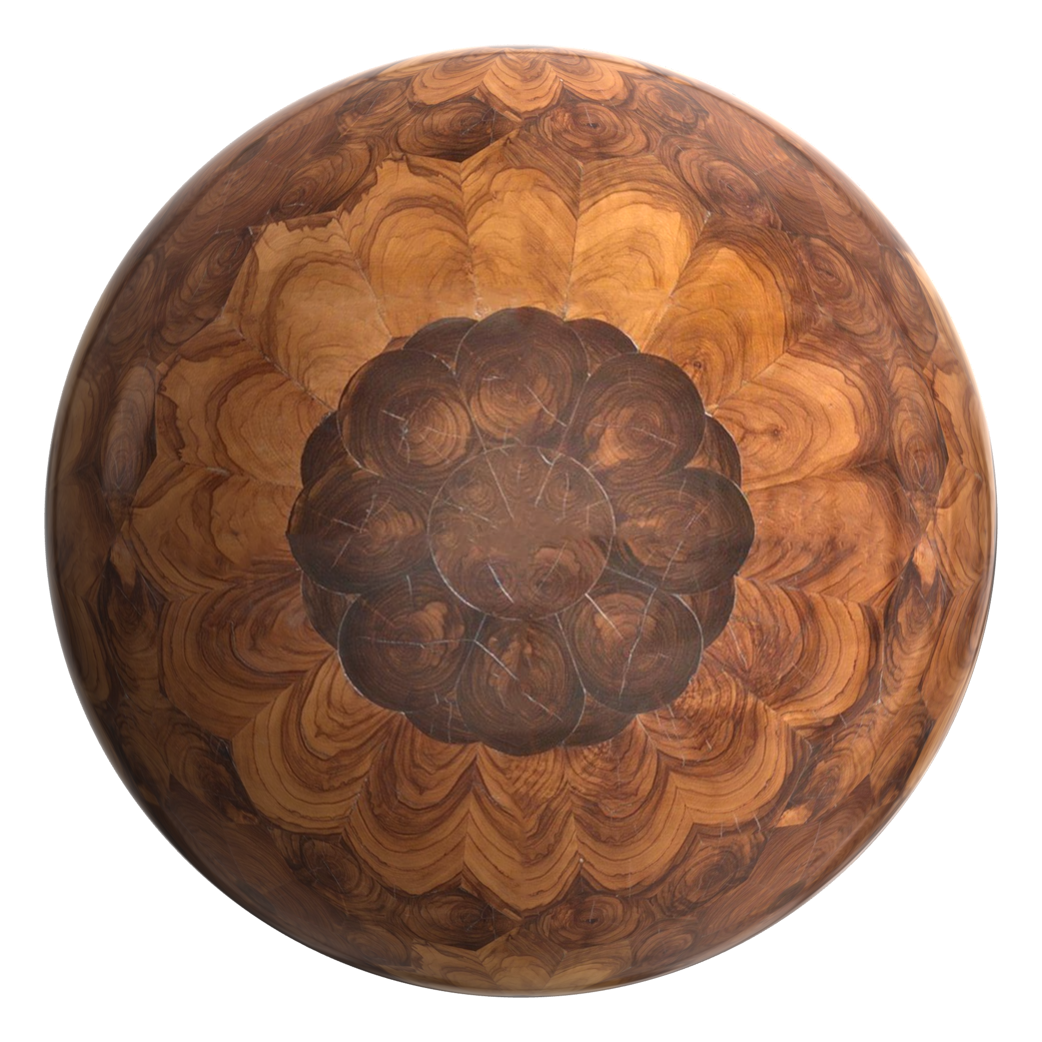 3D sphere preview of Olive Wood Rosette seamless texture