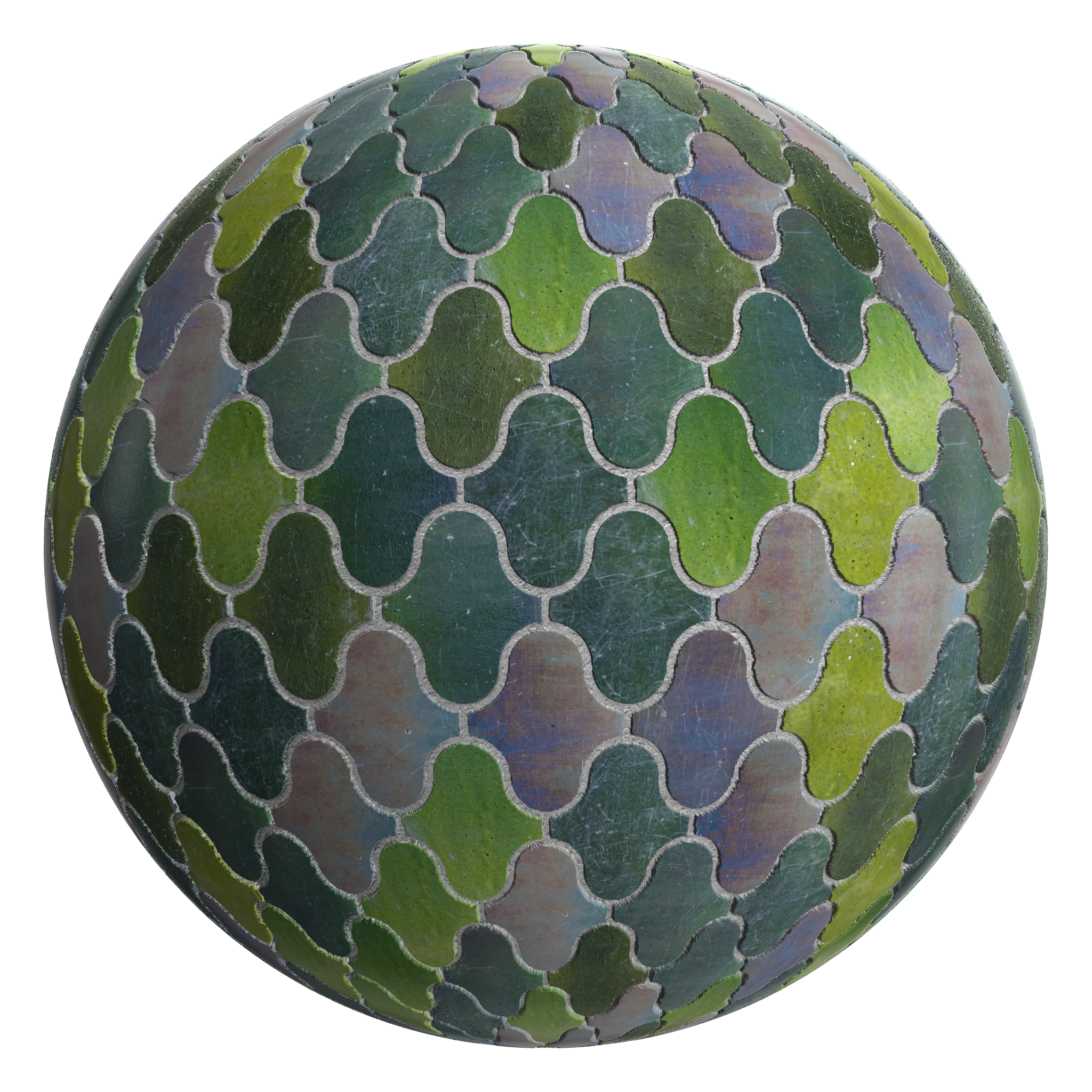 3D sphere preview of Peacock Glazed Tiles, Paseo seamless texture