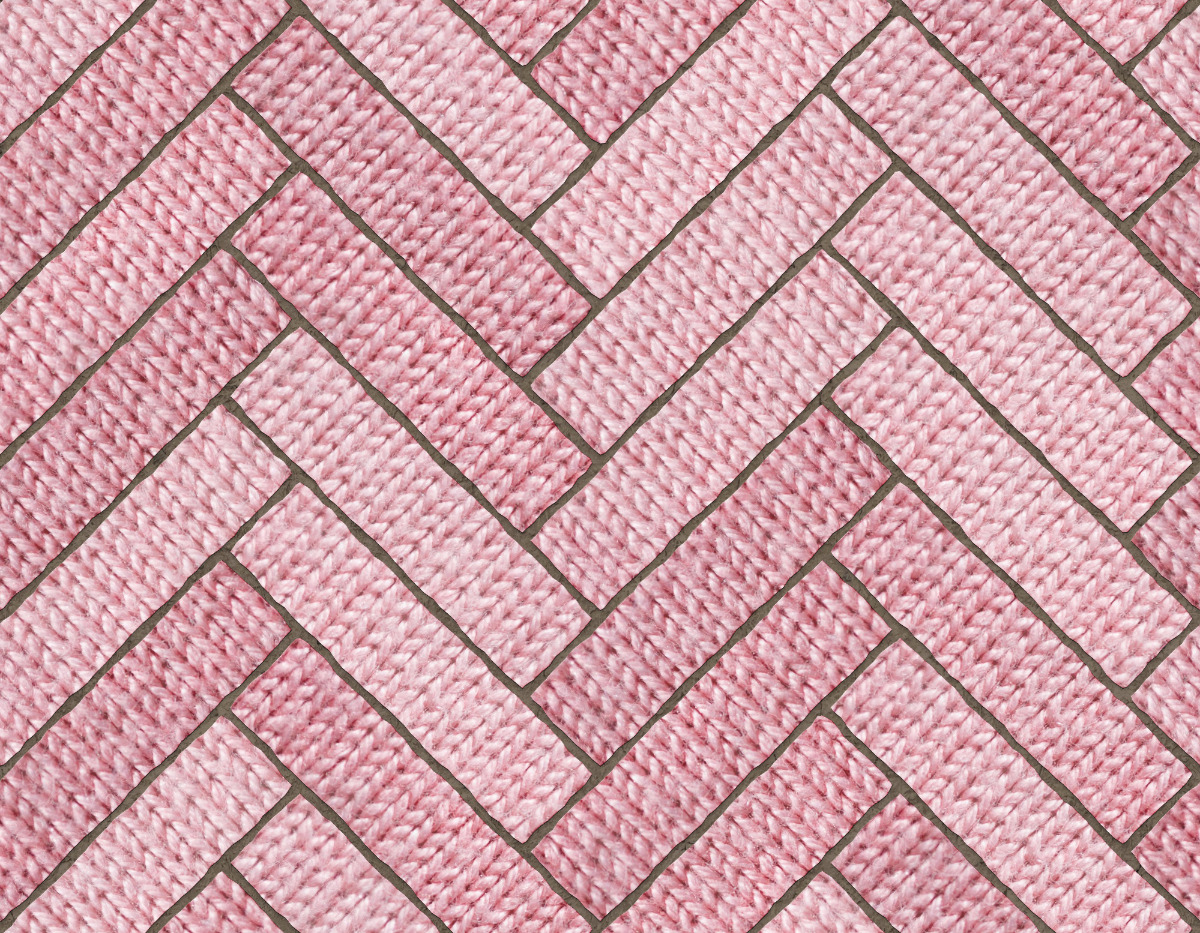 A seamless fabric texture with pink wool units arranged in a Herringbone pattern