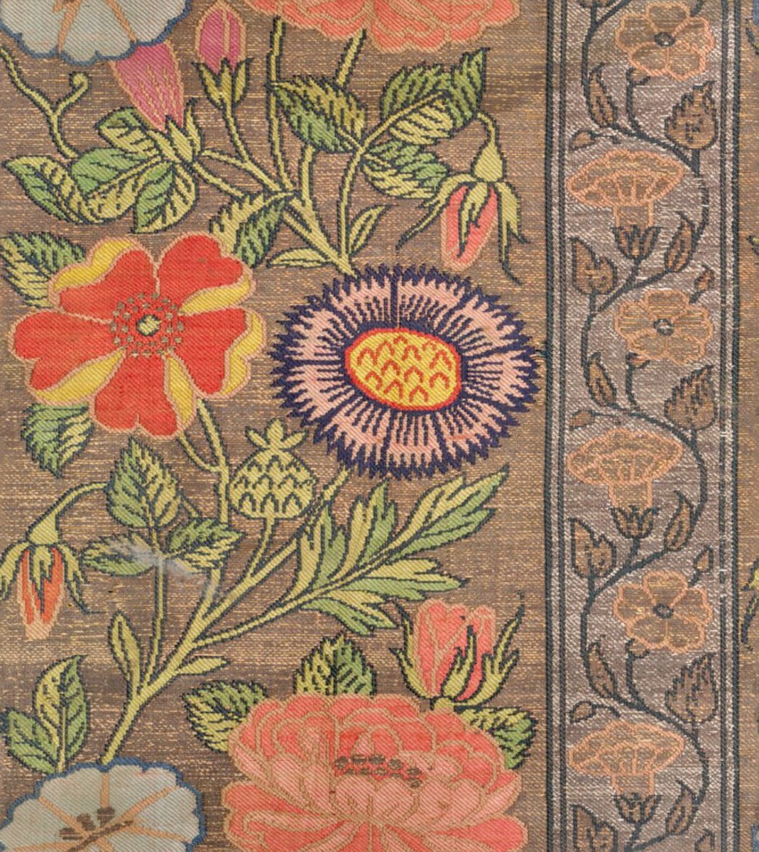 A seamless fabric texture with safavid period silk fabric units arranged in a None pattern