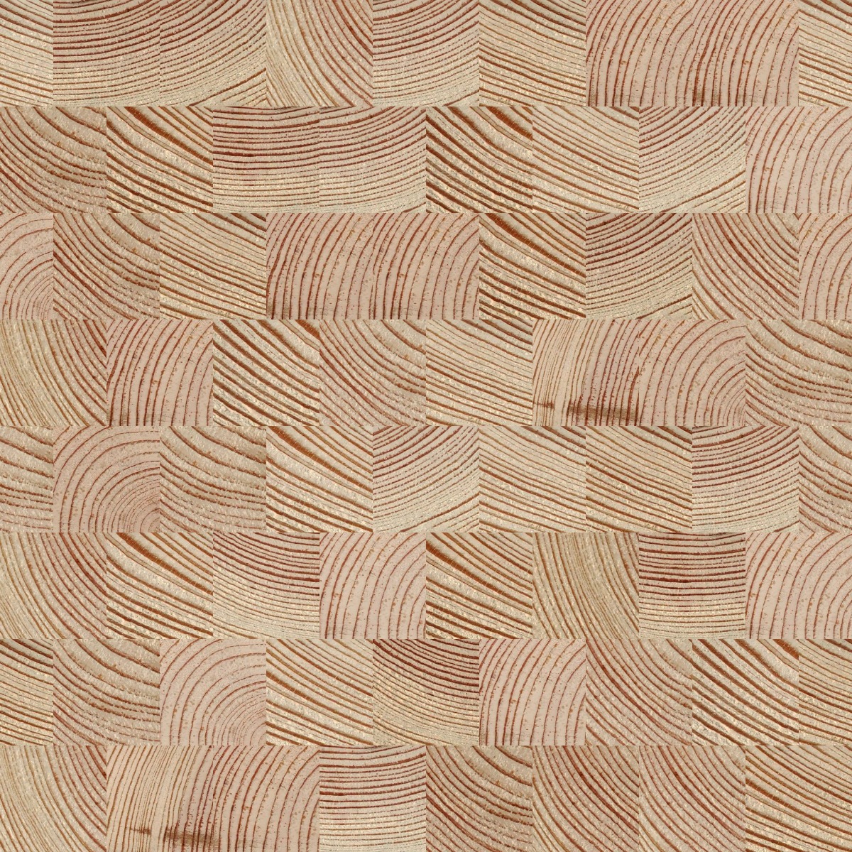 A seamless wood texture with timber end grain boards arranged in a Stretcher pattern