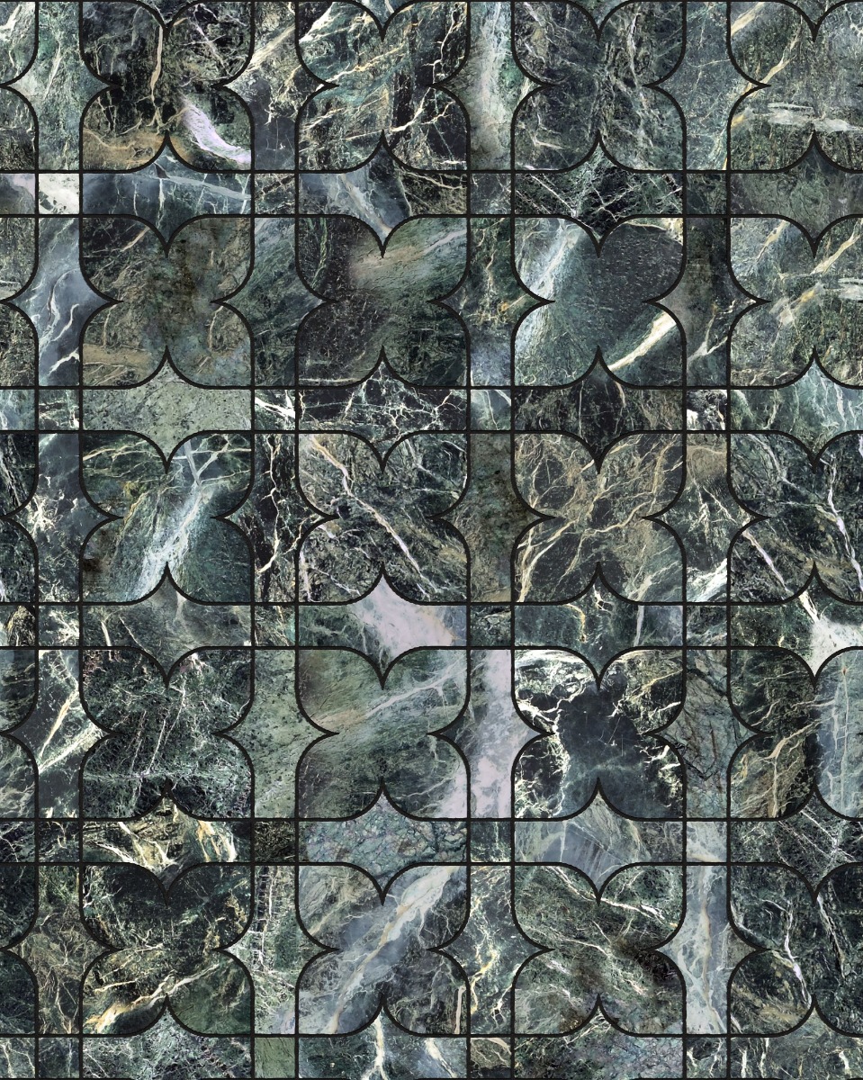 A seamless stone texture with green marble blocks arranged in a Four Leaf pattern