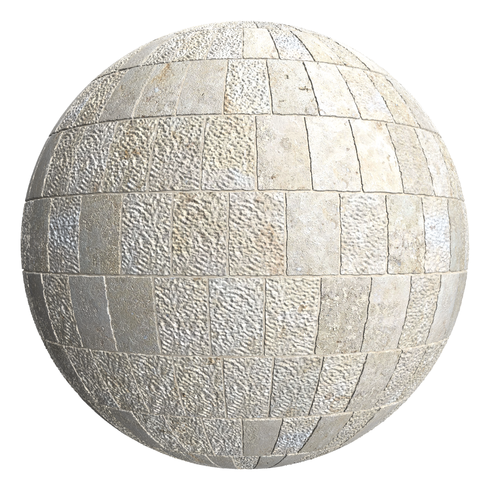 3D sphere preview of Mixed Limestone Tiles, Staggered seamless texture