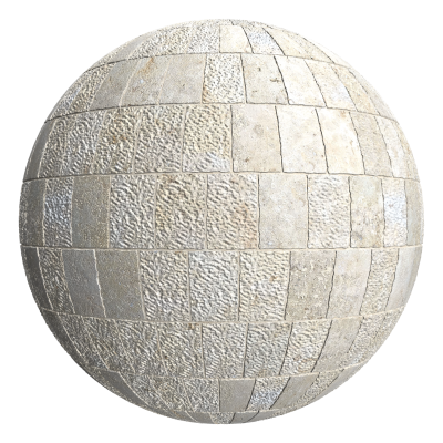 3D sphere preview of Mixed Limestone Tiles, Staggered seamless texture