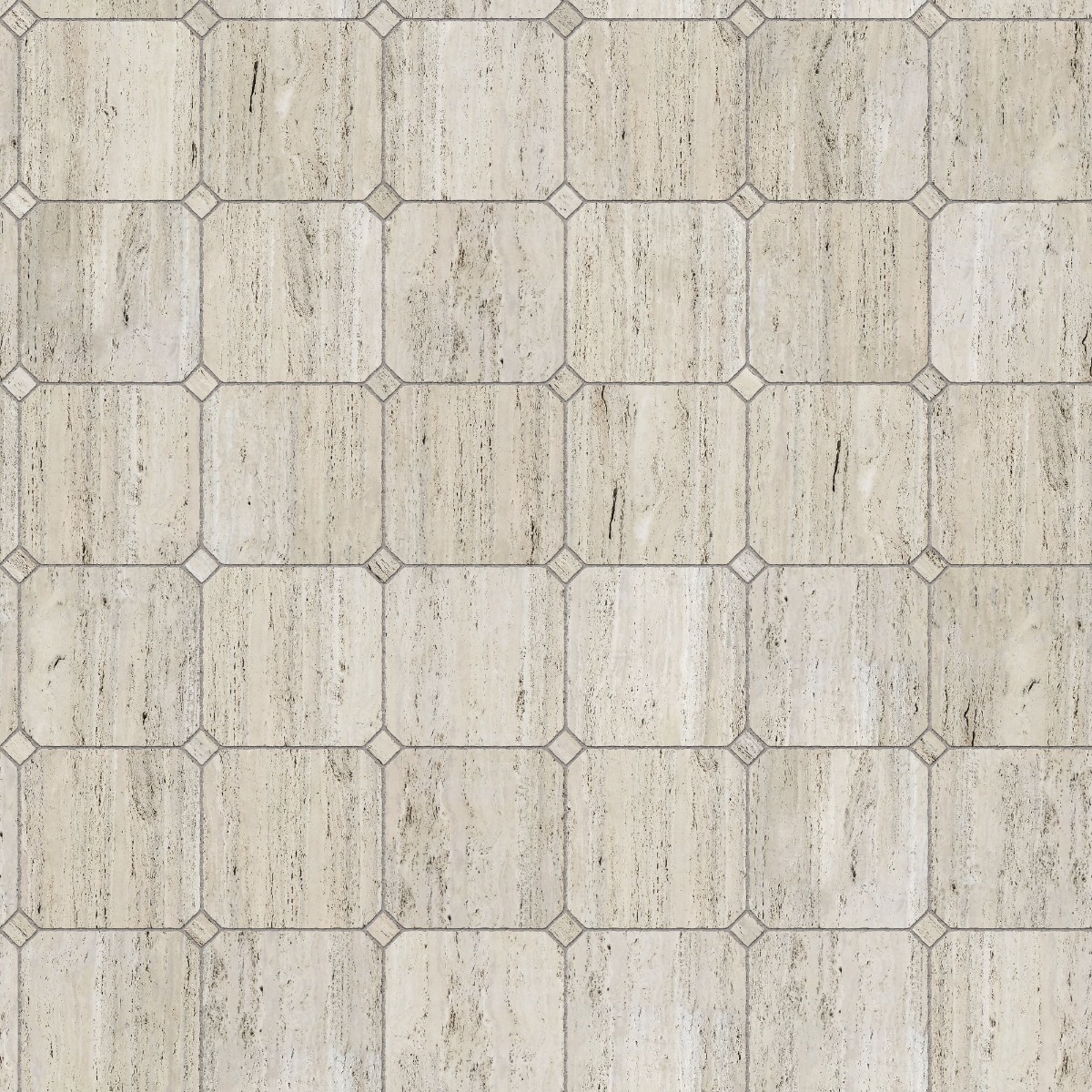 A seamless stone texture with travertine blocks arranged in a Octagon Square pattern