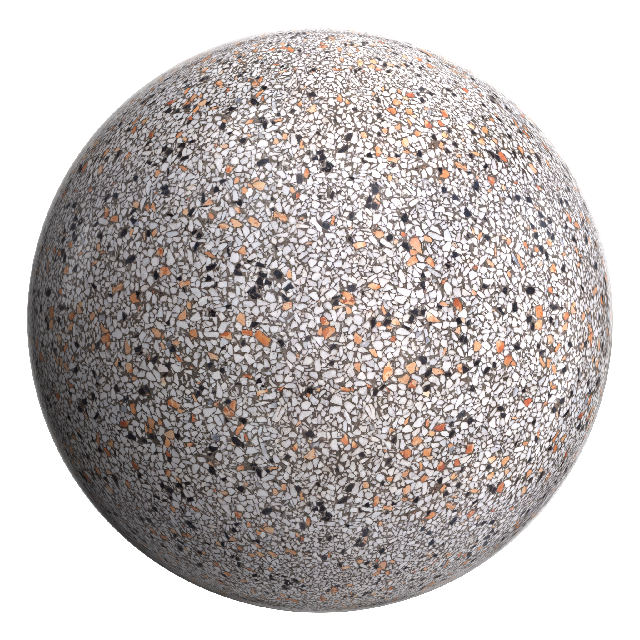 3D sphere preview of Bianco Arancia Terrazzo seamless texture