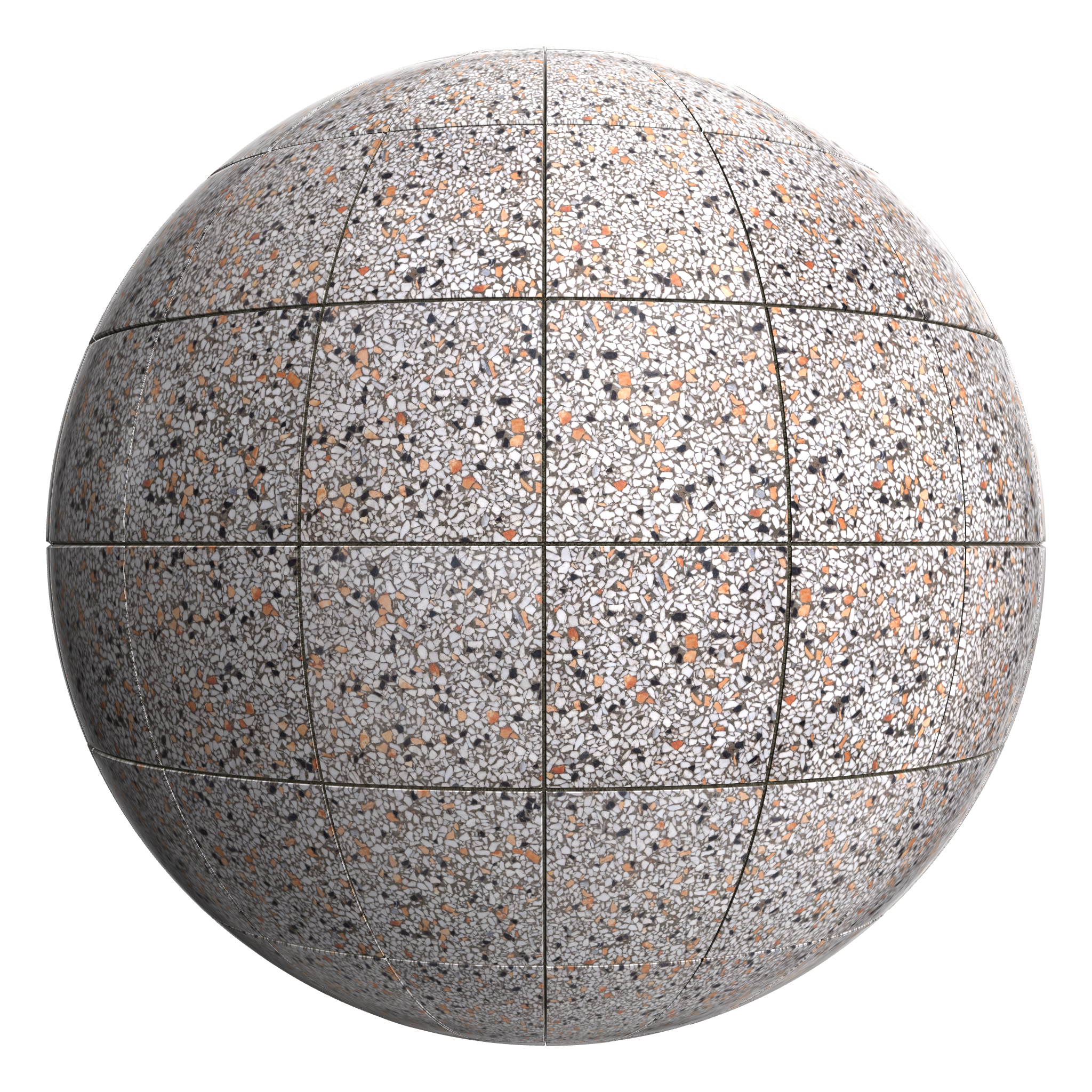 3D sphere preview of Bianco Arancia Terrazzo, Stack seamless texture
