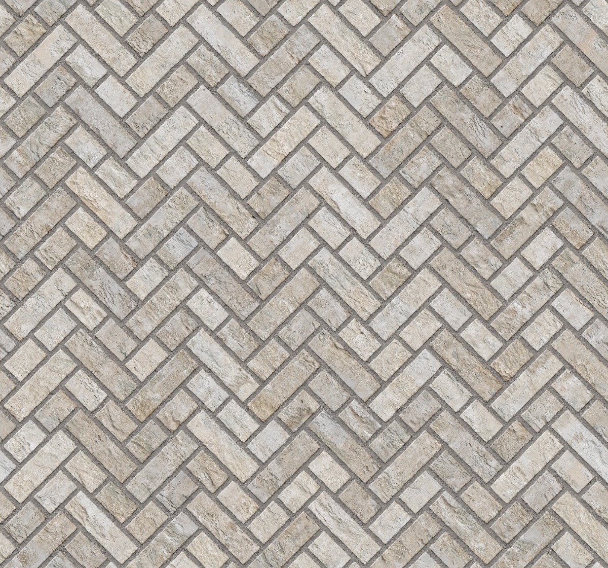 A seamless brick texture with buff units arranged in a Broken Herringbone pattern