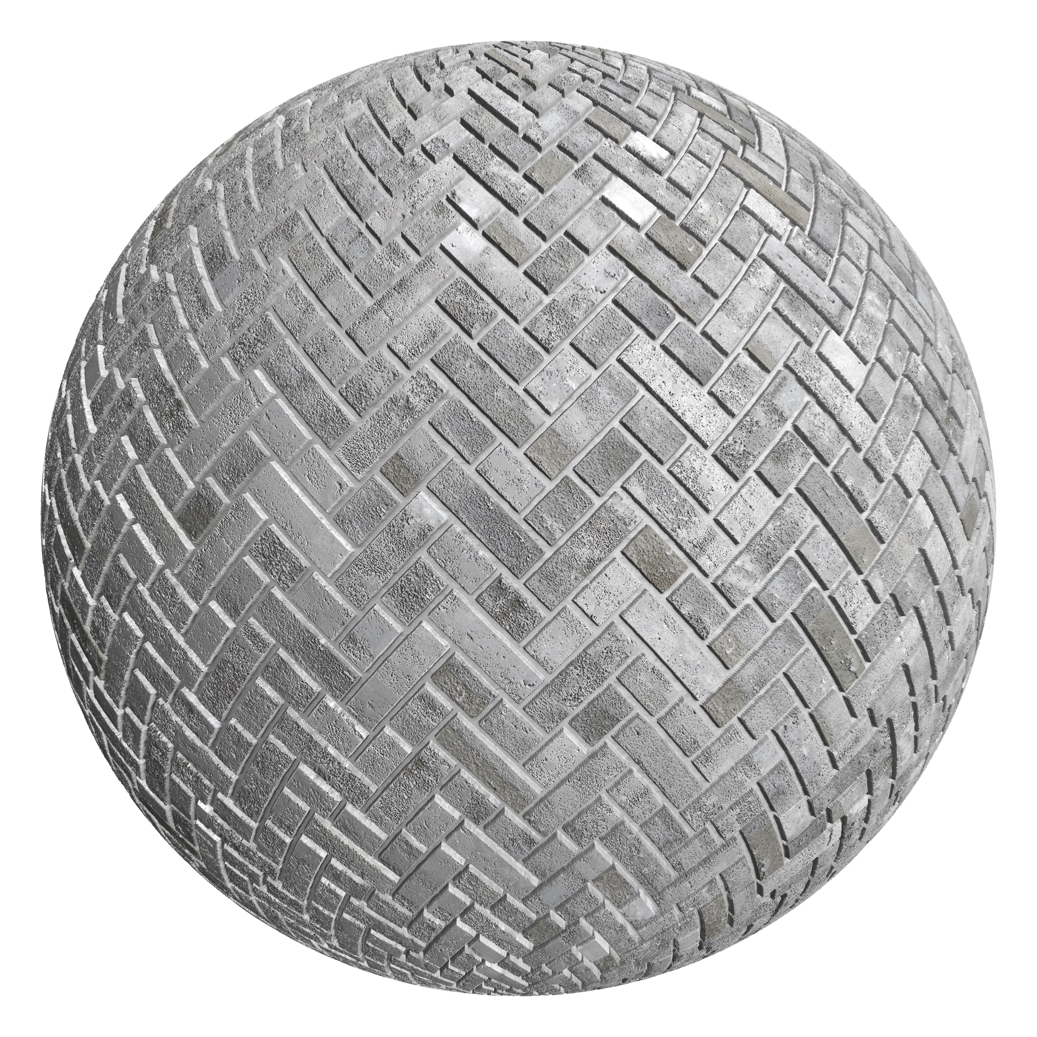 3D sphere preview of Finnish Grey Brick, Broken Herringbone seamless texture