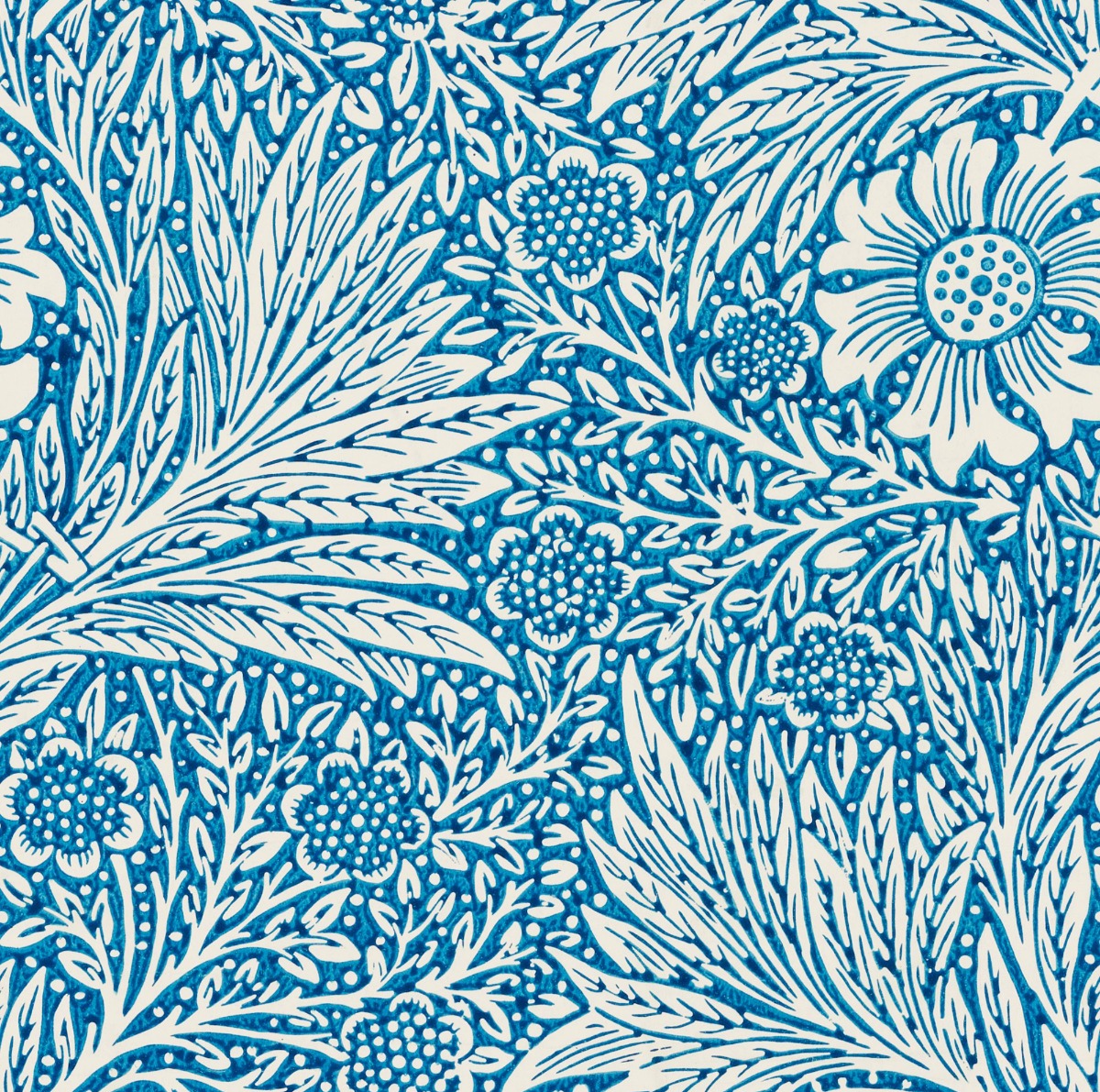 A seamless fabric texture with william morris marigold textile units arranged in a None pattern