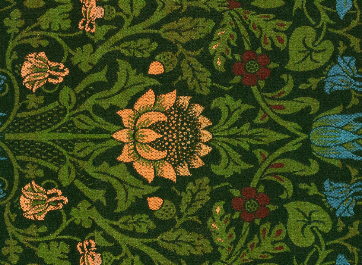 A seamless fabric texture with william morris violet textile units arranged in a None pattern