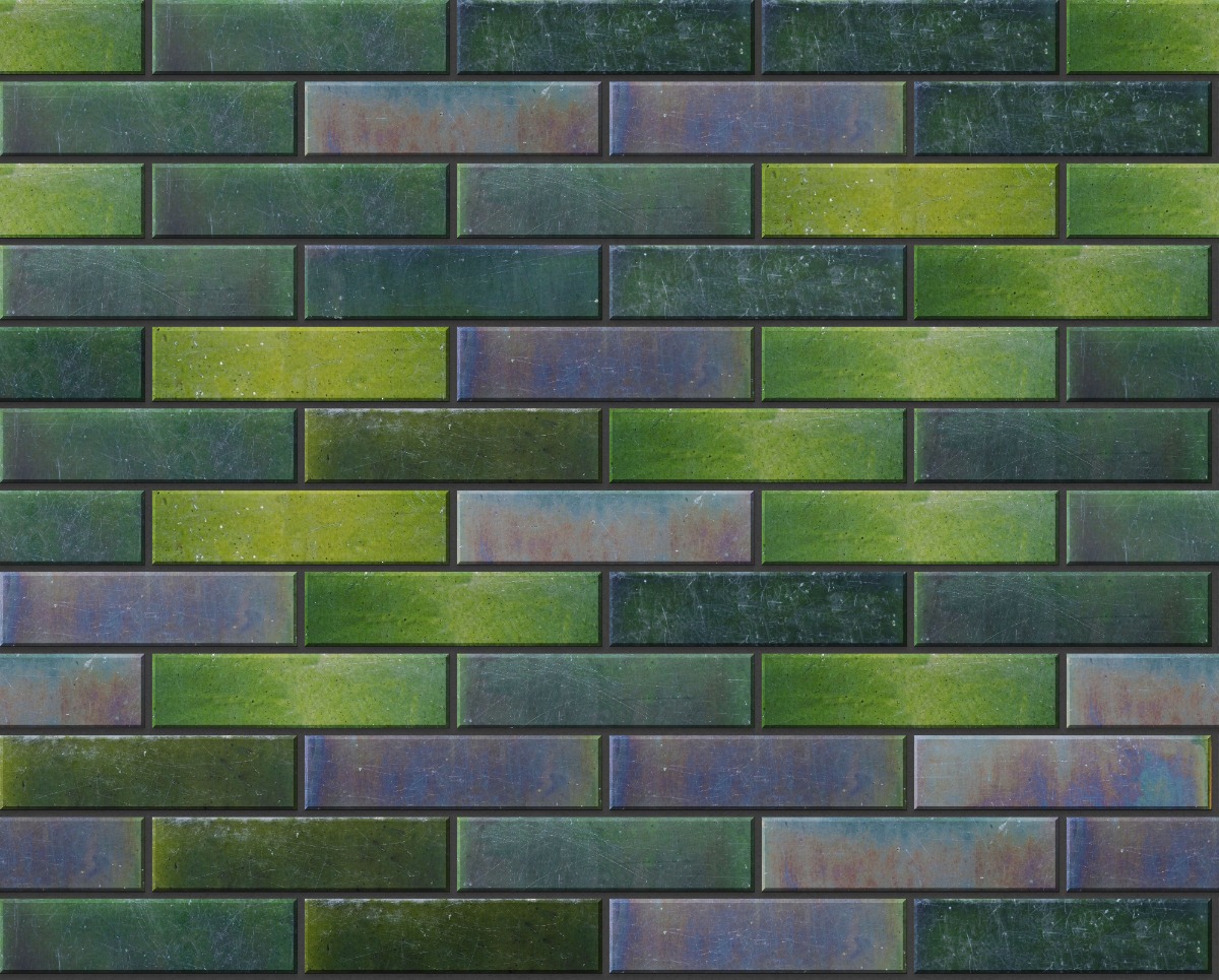 A seamless tile texture with peacock glazed tiles tiles arranged in a Stretcher pattern