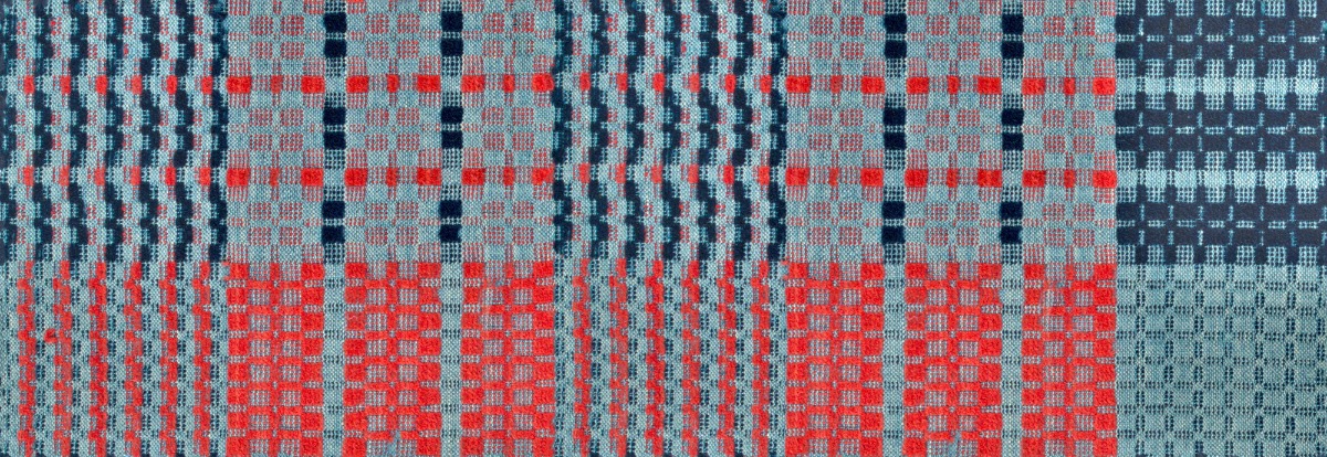 A seamless fabric texture with woven grid textile units arranged in a None pattern