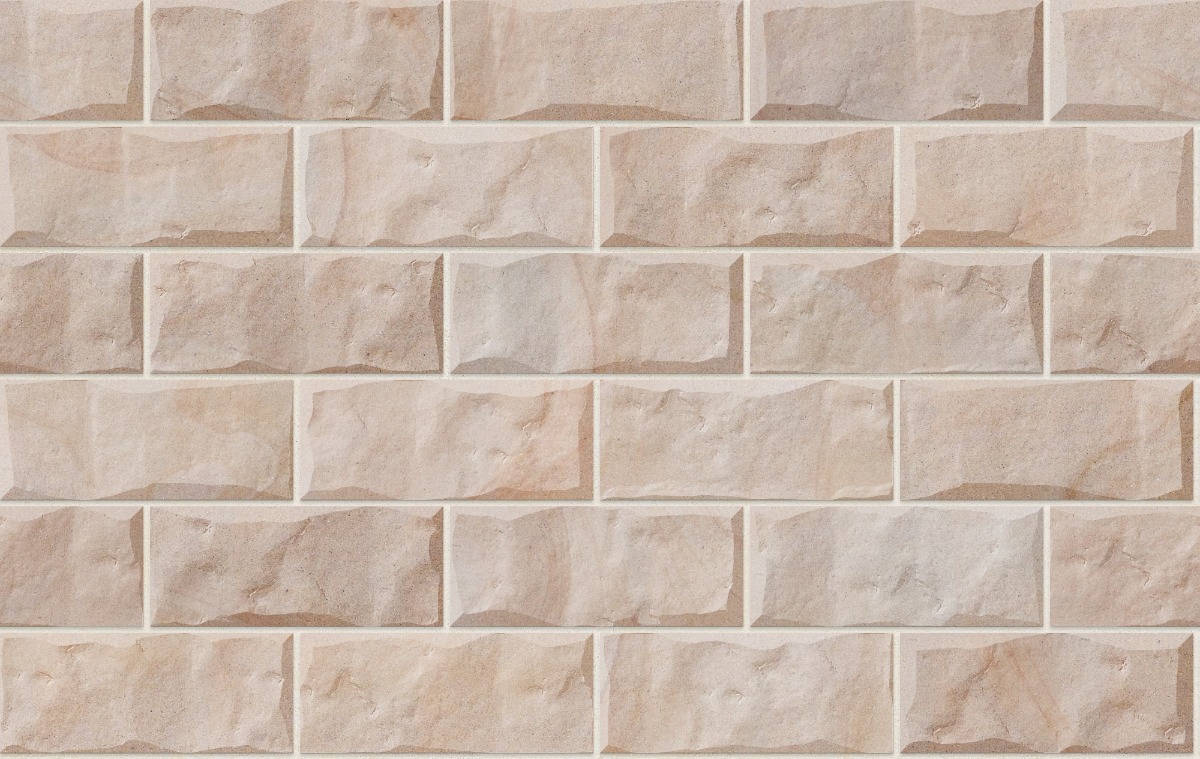 A seamless stone texture with blonde sandstone blocks arranged in a Stretcher pattern