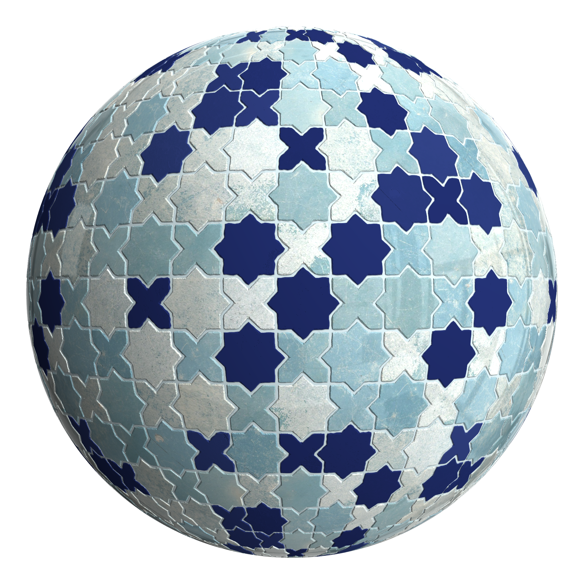 3D sphere preview of Blue Tile, Star and Cross seamless texture