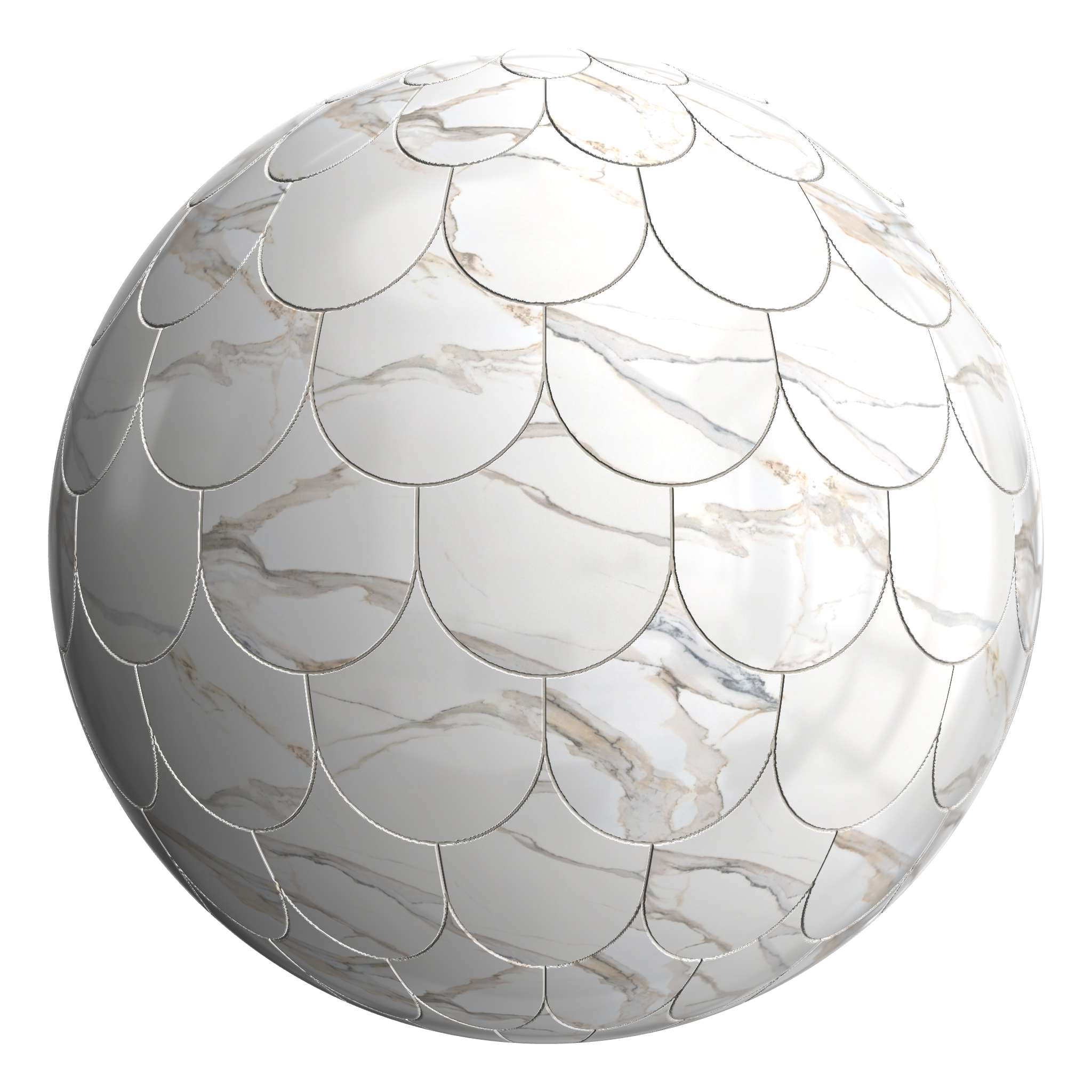 3D sphere preview of Calacatta Gold Fishscale seamless texture