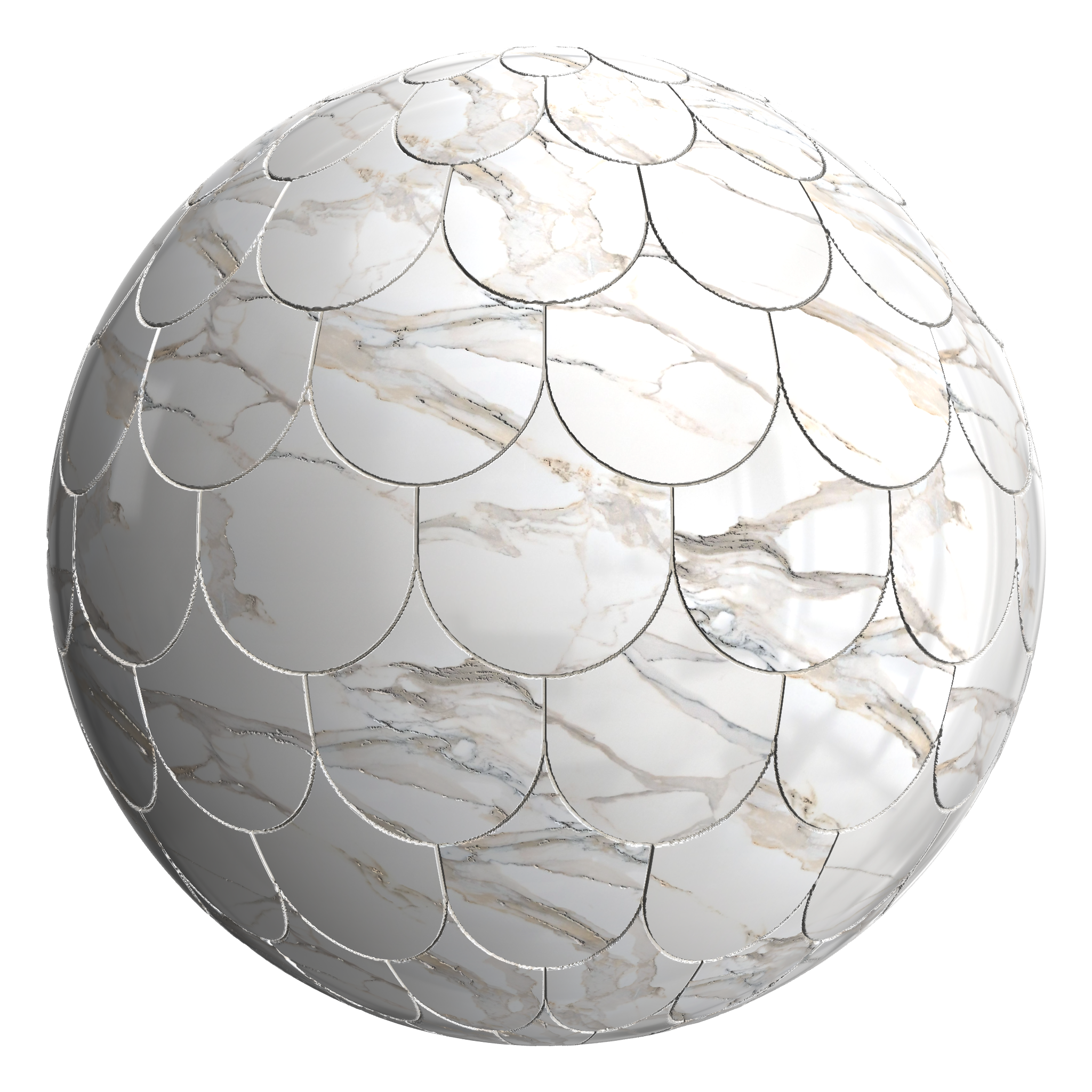 3D sphere preview of Calacatta Gold Fishscale seamless texture