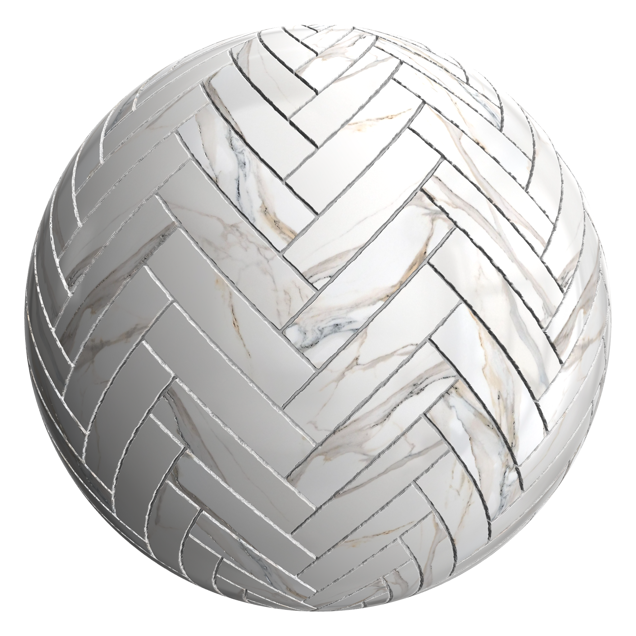 3D sphere preview of Calacatta Gold Herringbone seamless texture