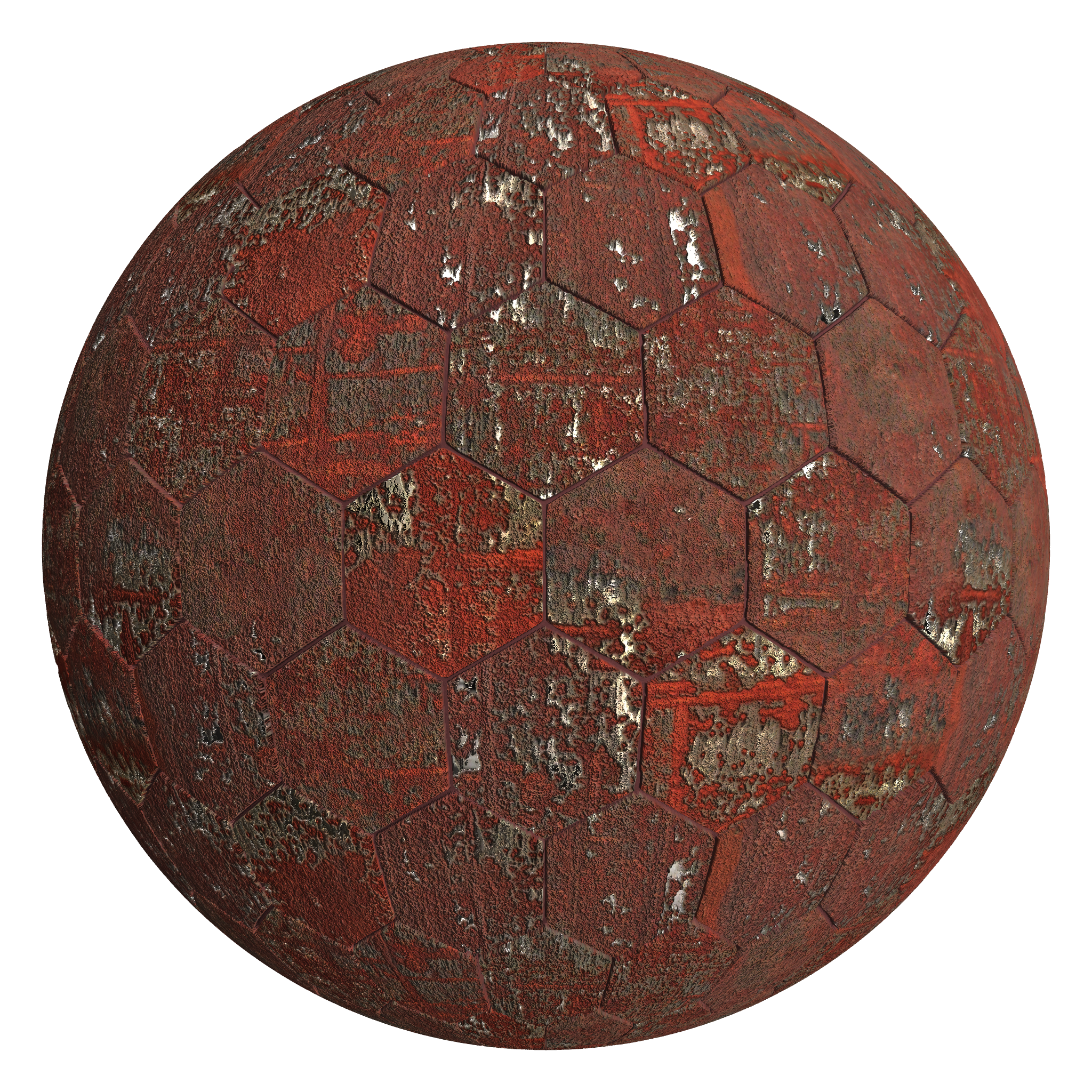 3D sphere preview of Corten Steel Hexagonal seamless texture