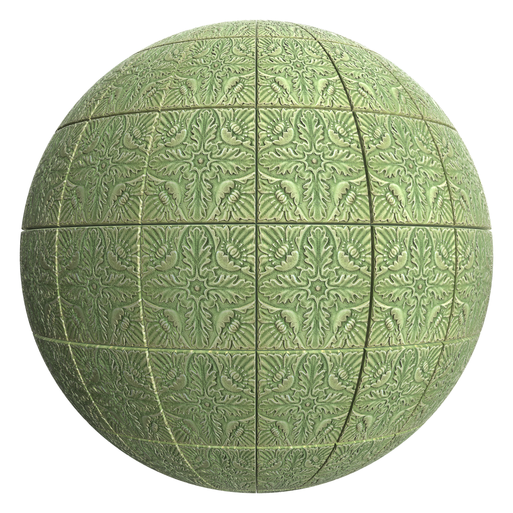 3D sphere preview of Green Tenement Tile, Stack seamless texture