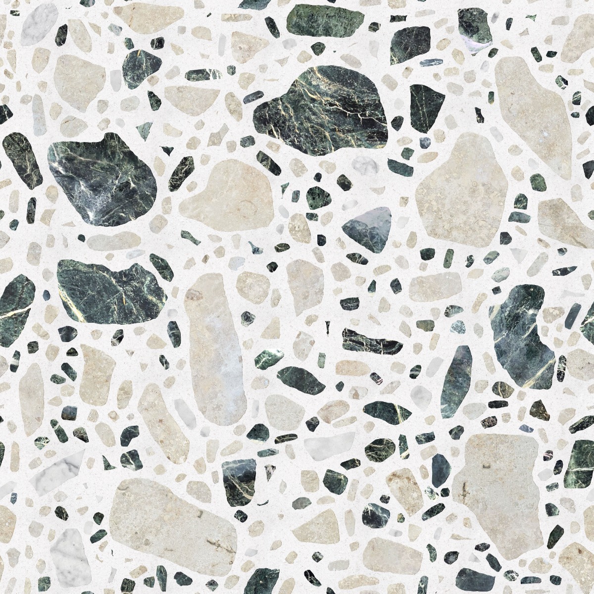 A seamless stone texture with limestone blocks arranged in a Varied Size Terrazzo pattern