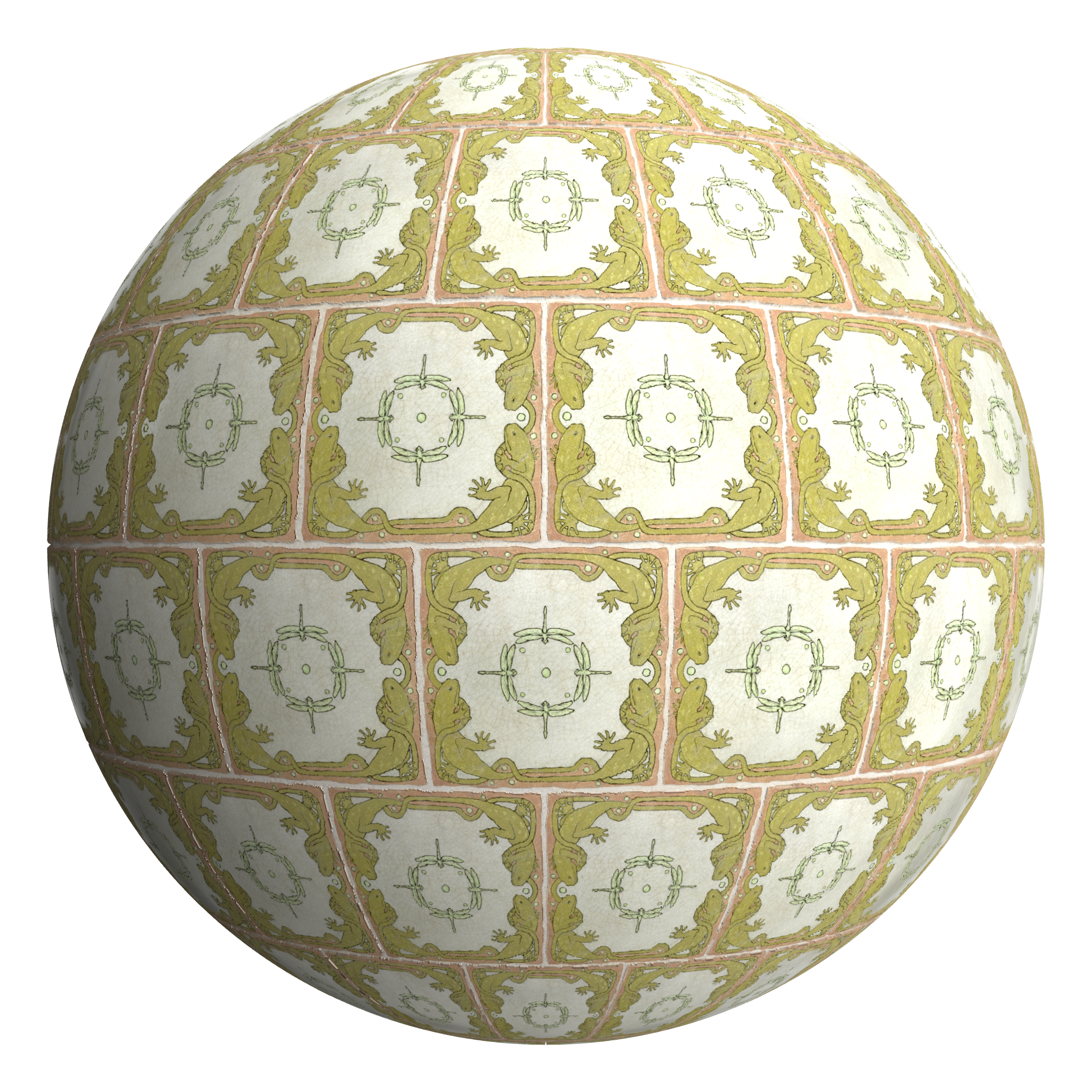 3D sphere preview of Lizard and Dragonfly Tile, Stretcher seamless texture