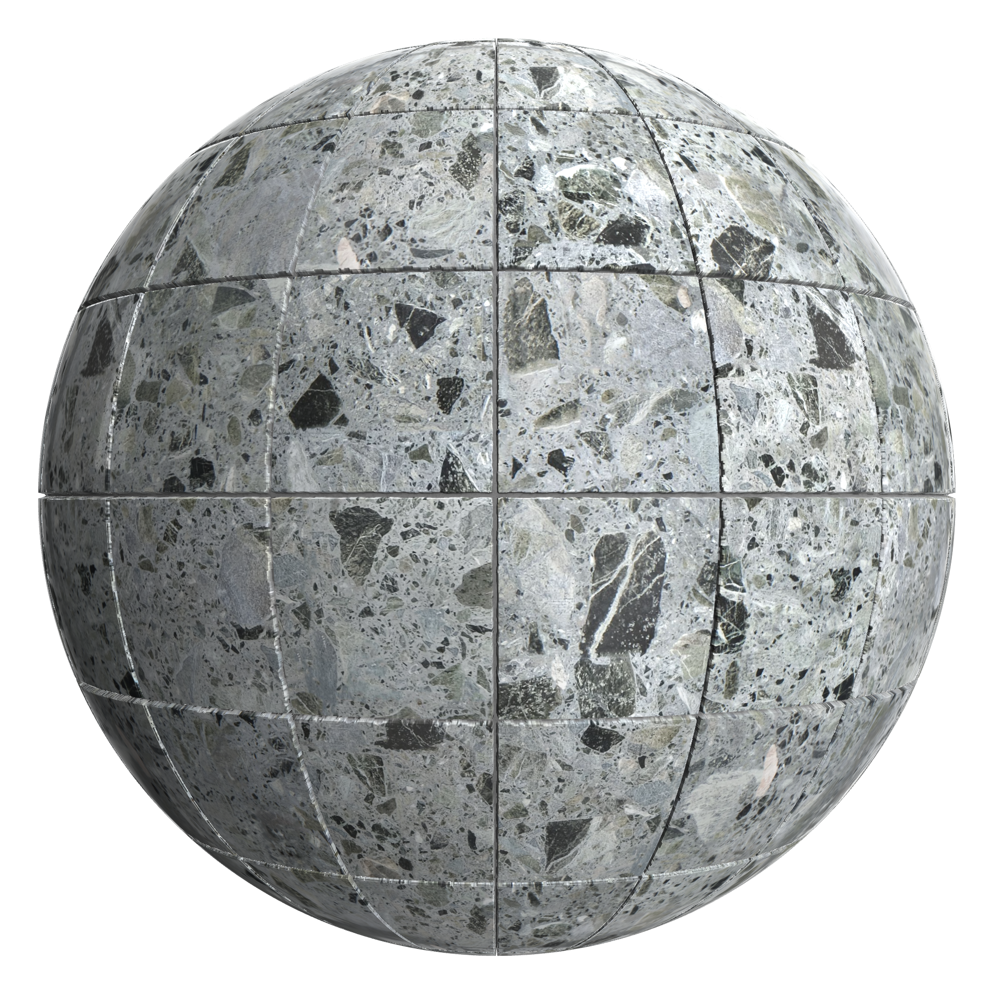3D sphere preview of Terrazzo Stack seamless texture