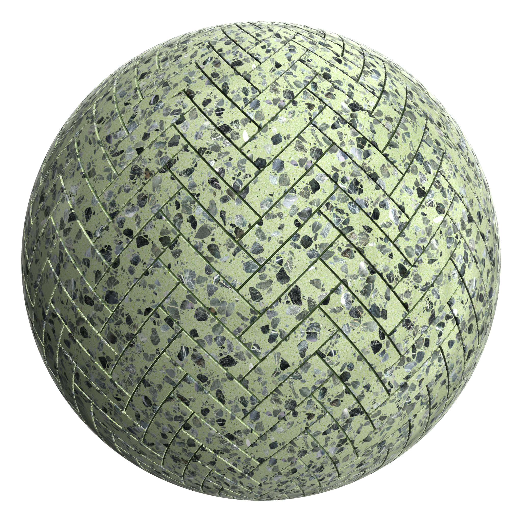 3D sphere preview of Miskas Terrazzo Herringbone seamless texture